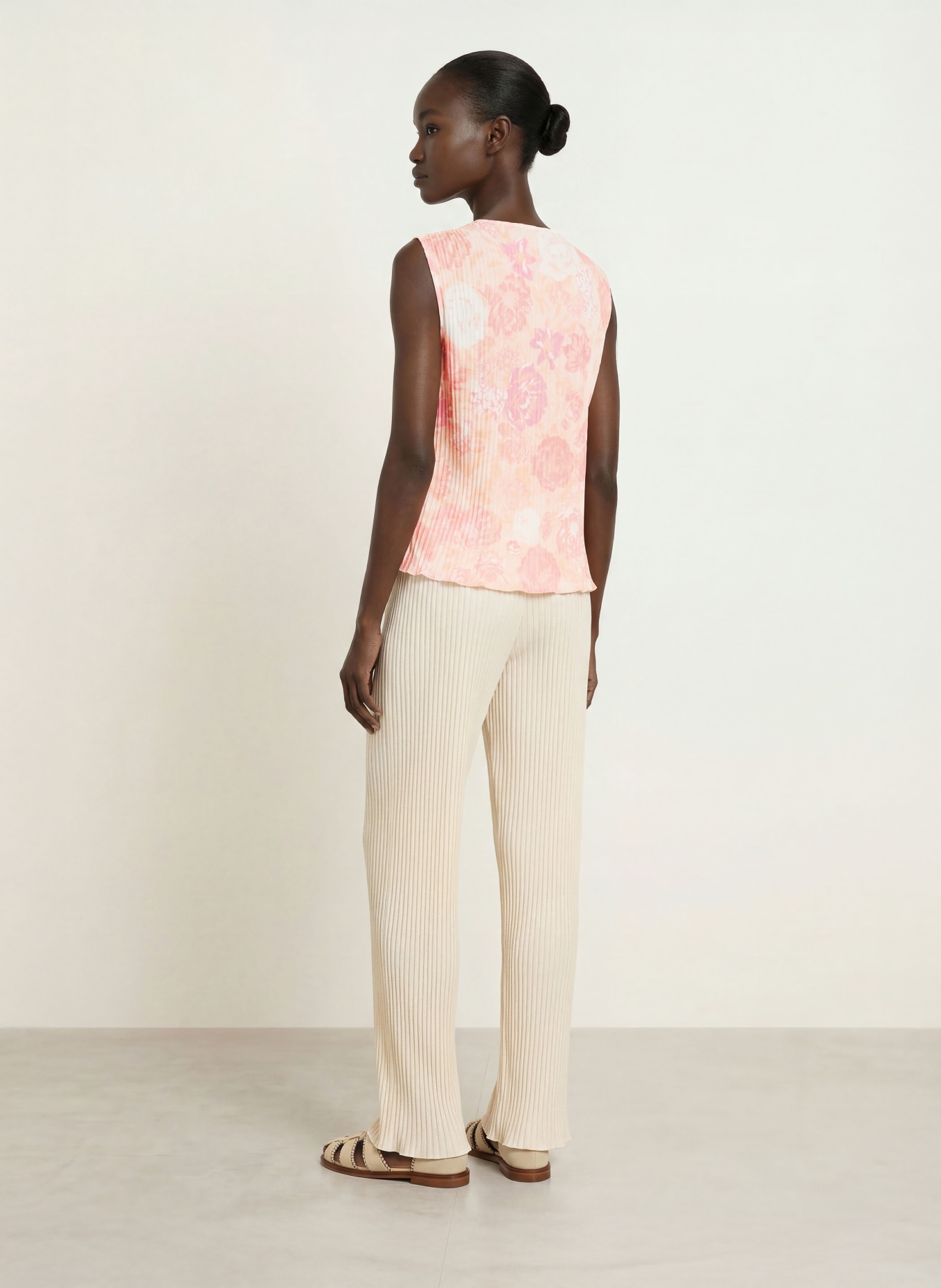 OH APRIL SOLIN wrap top with pleats: PINK / LIGHT ORANGE / LIGHT YELLOW