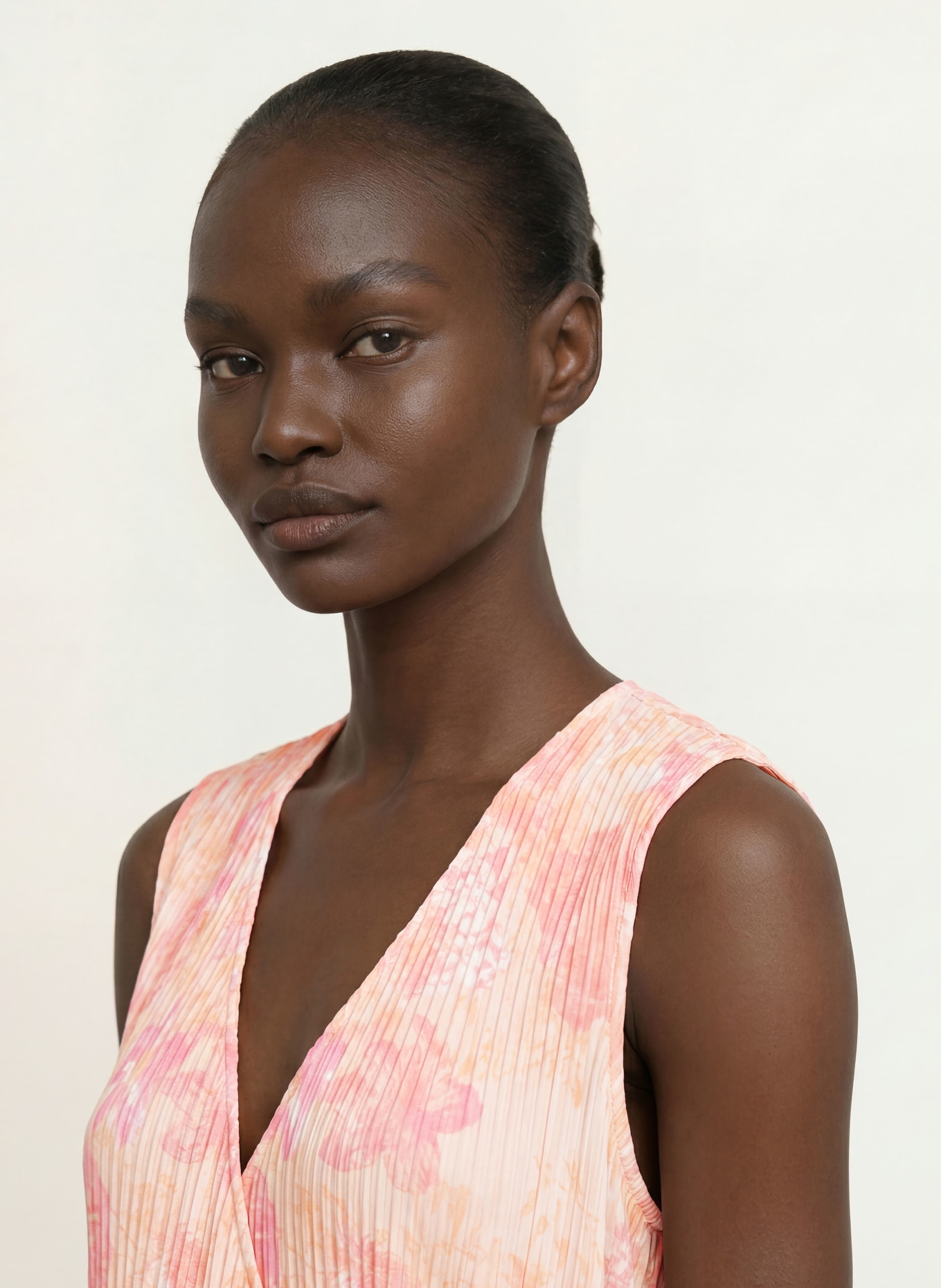 OH APRIL SOLIN wrap top with pleats: PINK / LIGHT ORANGE / LIGHT YELLOW