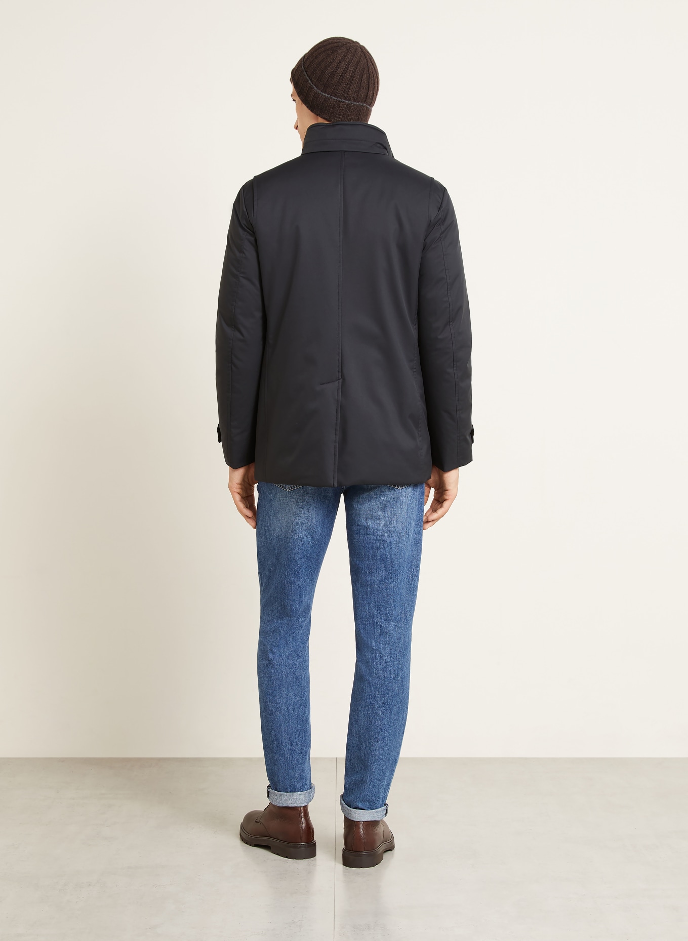 MOORER REIS Down coat with Removable Trim: DARK BLUE
