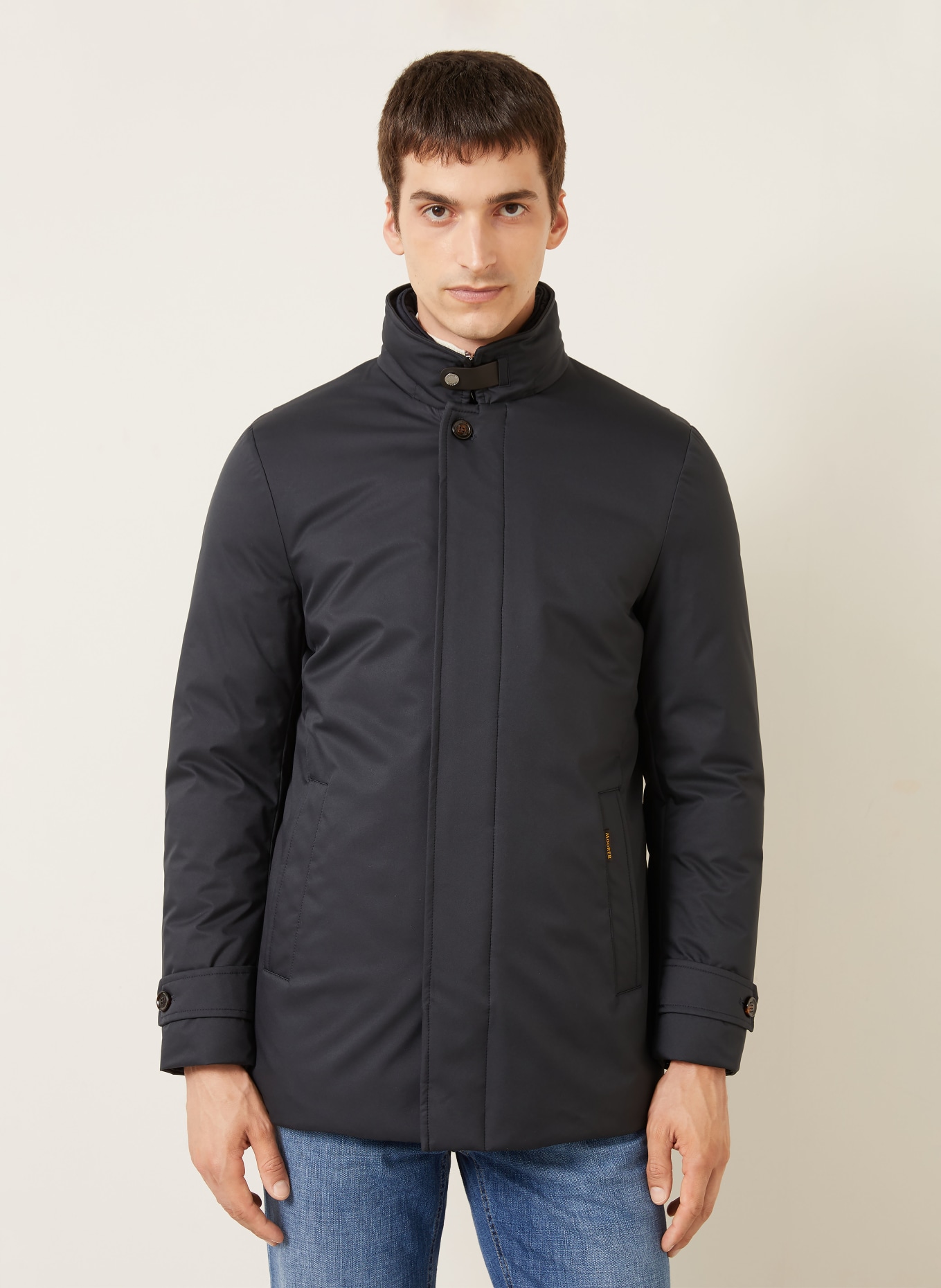MOORER REIS Down coat with Removable Trim: DARK BLUE