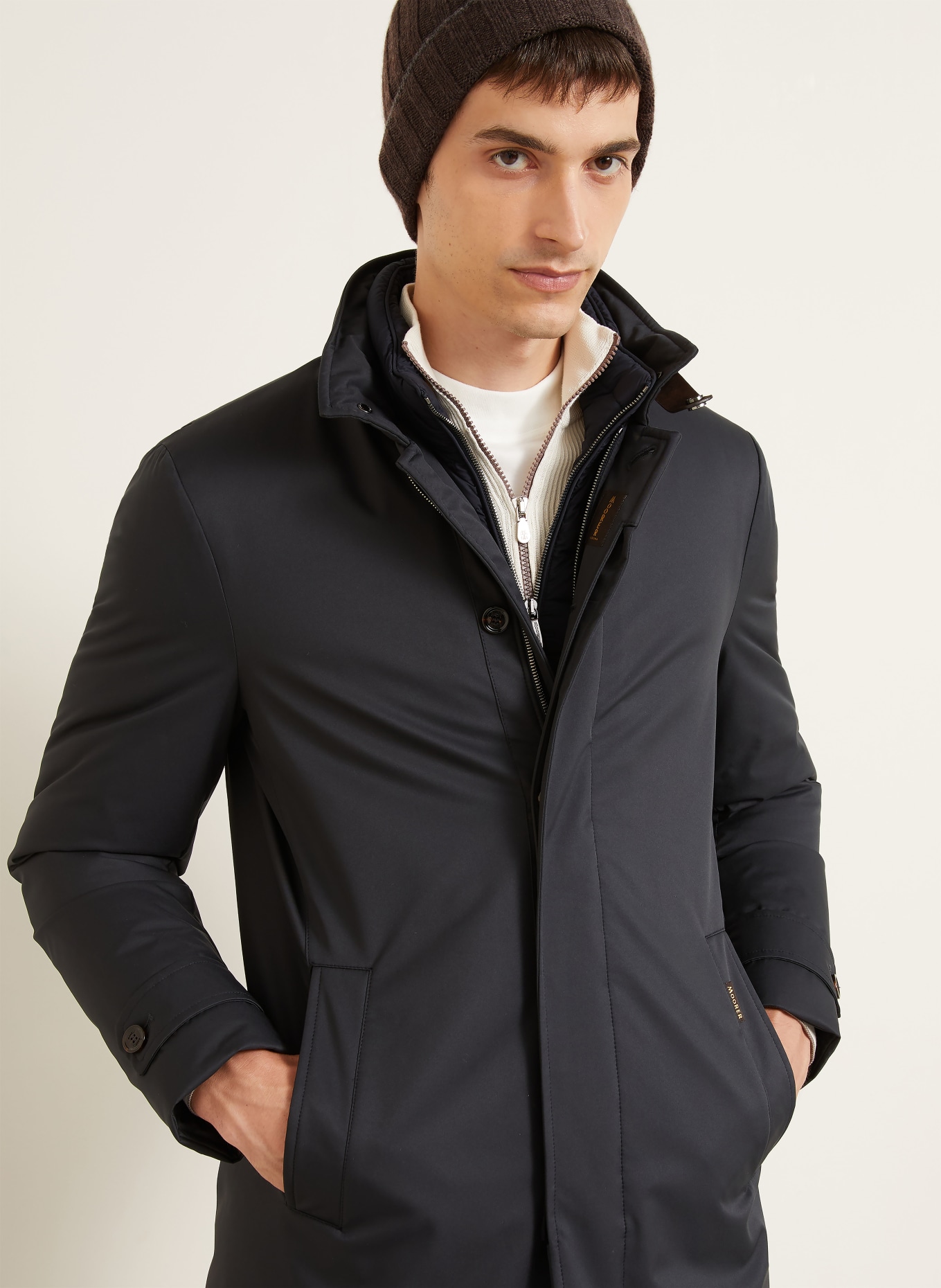 MOORER REIS Down coat with Removable Trim: DARK BLUE