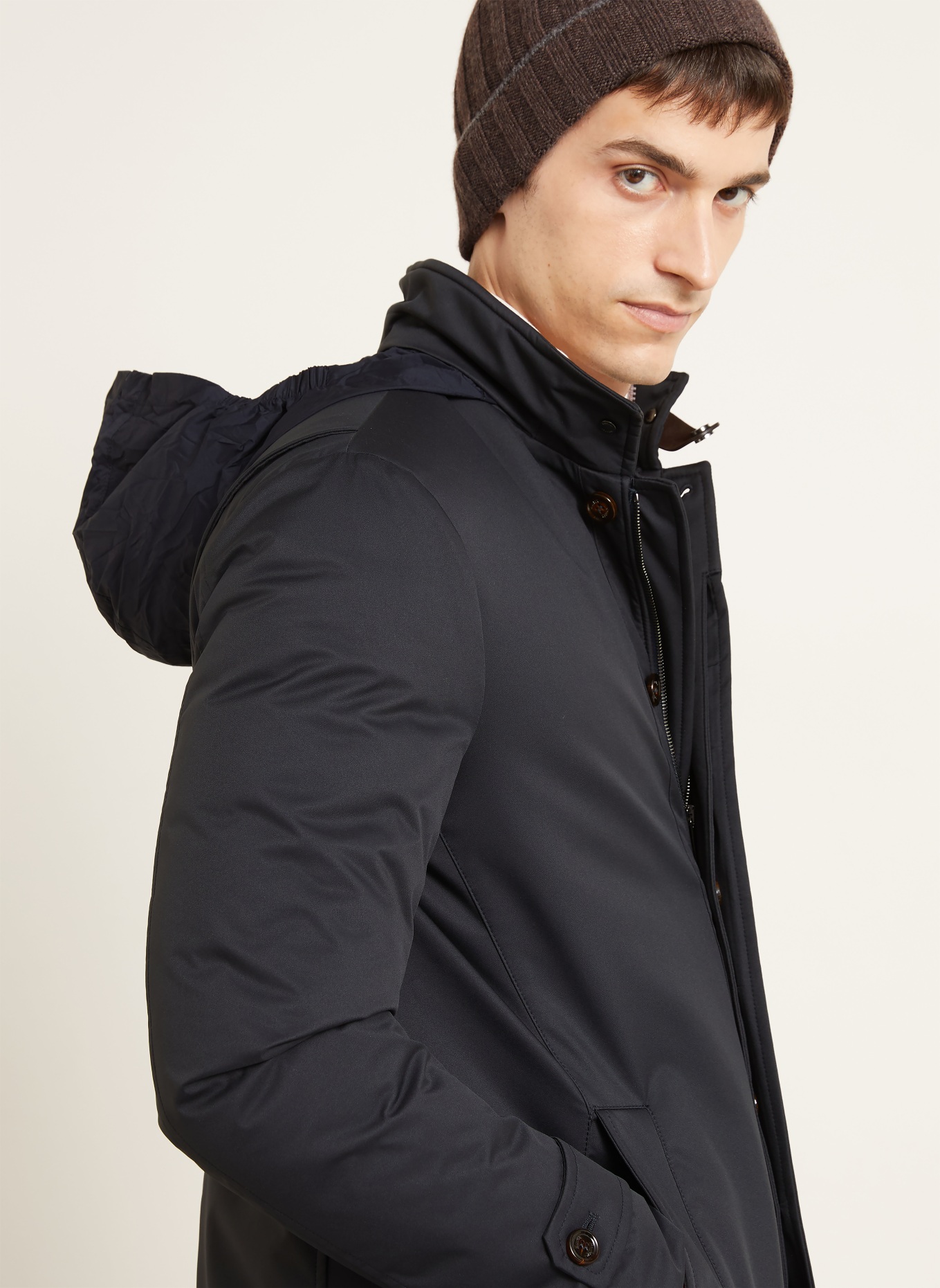 MOORER REIS Down coat with Removable Trim: DARK BLUE