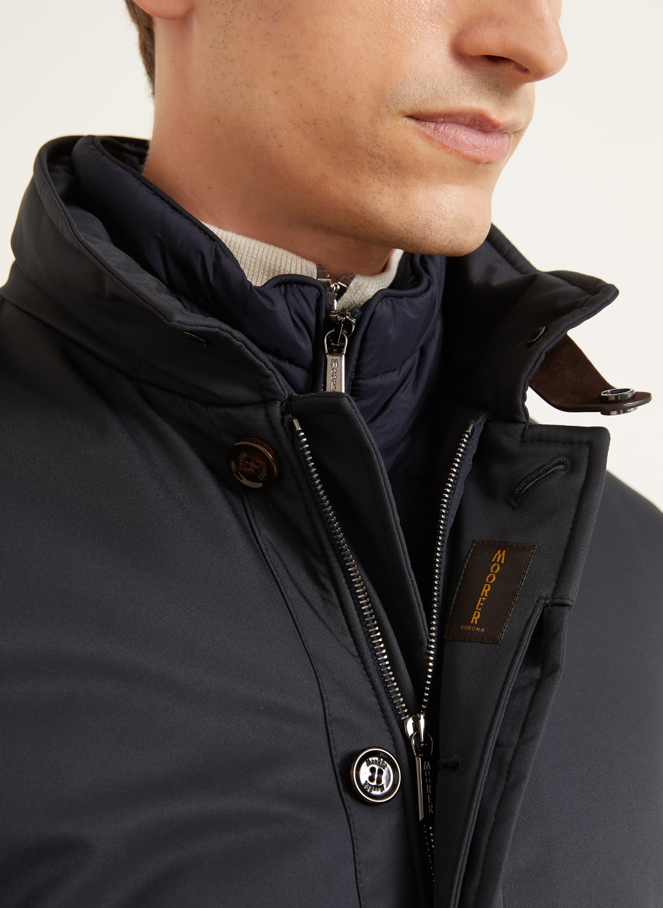 MOORER REIS Down coat with Removable Trim: DARK BLUE