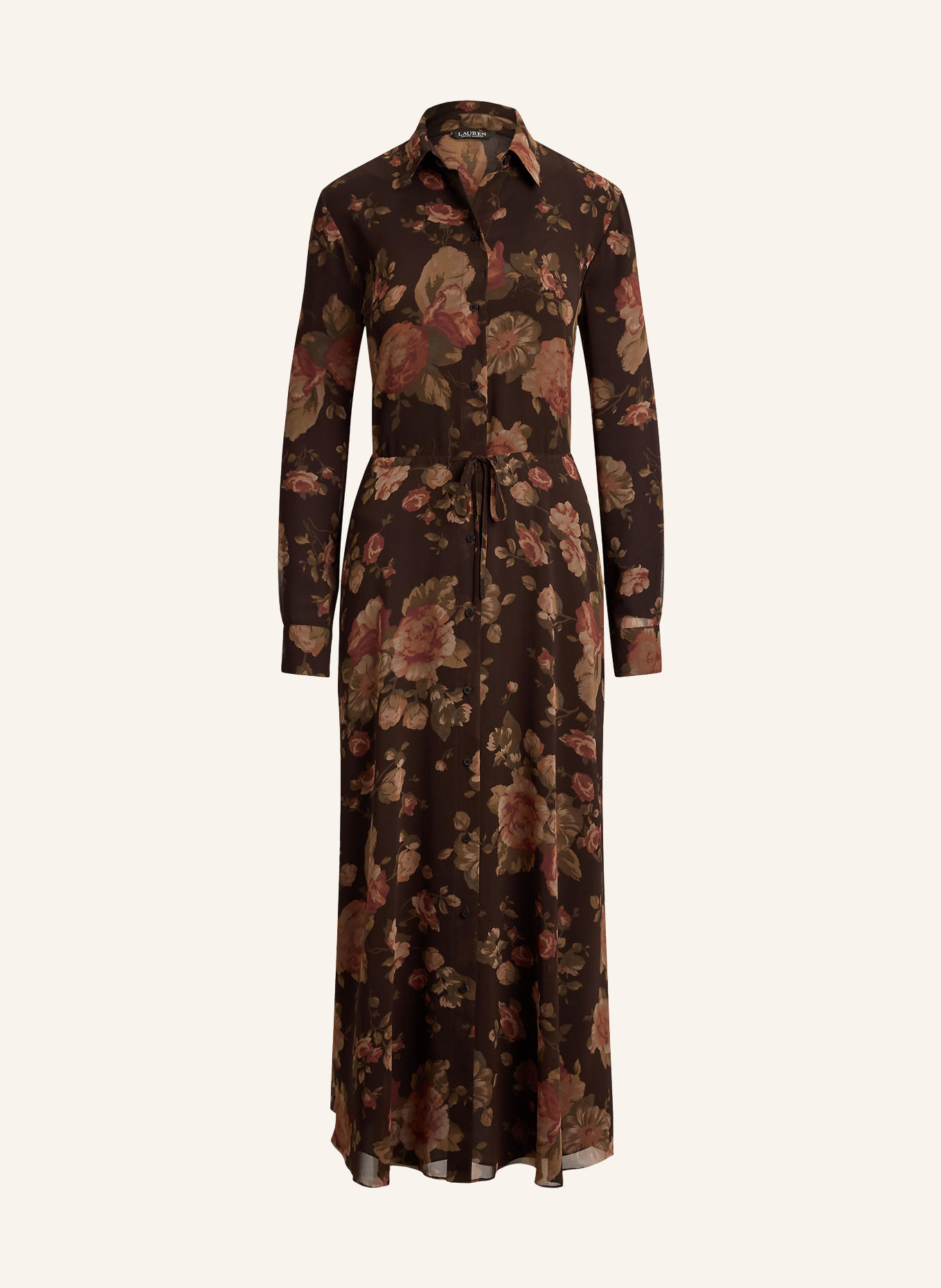 LAUREN RALPH LAUREN Skjortekjole: MØRKEBRUN / GAMMELROSA / GRØN