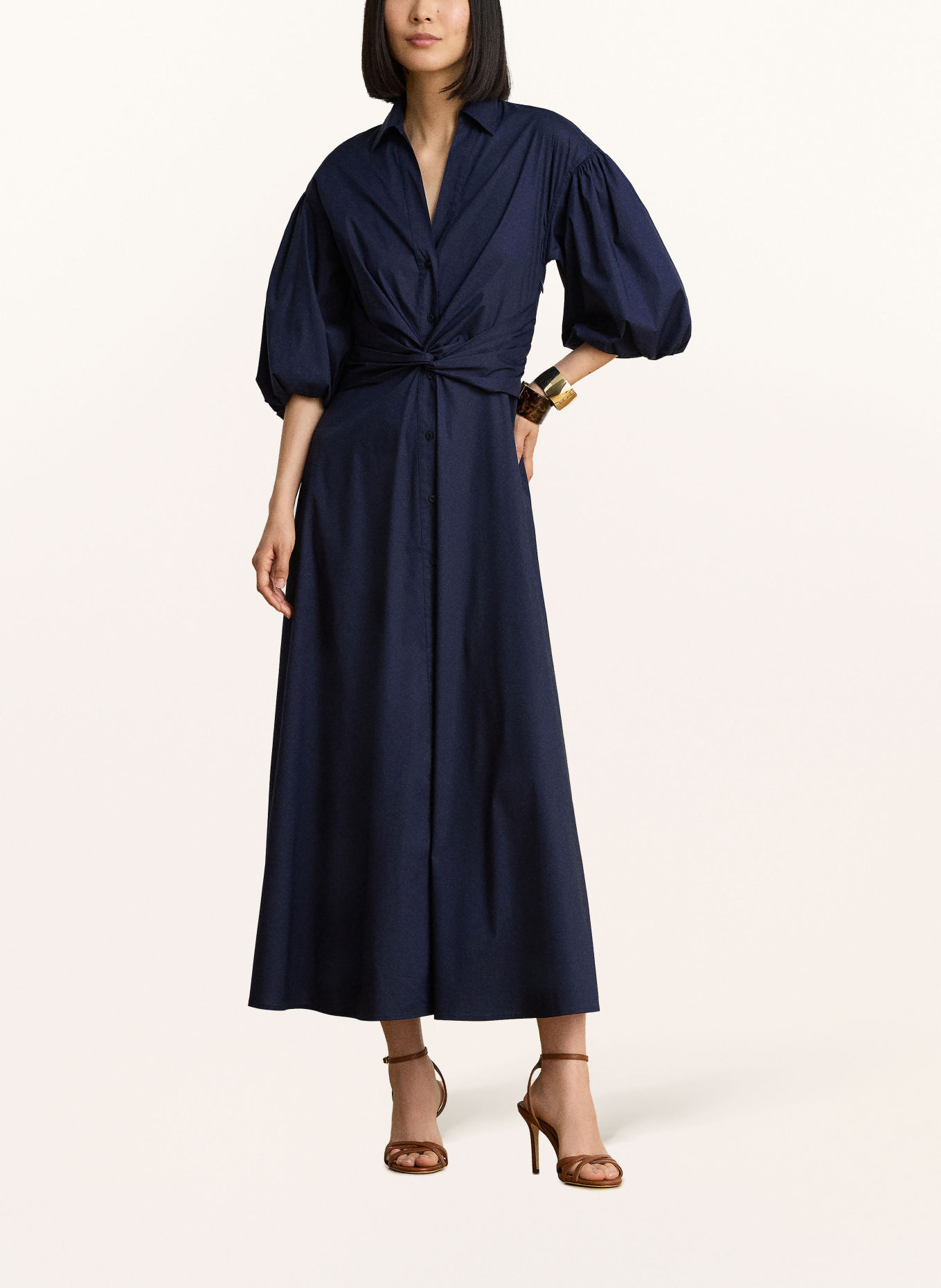 LAUREN RALPH LAUREN Hemdblusenkleid mit 3/4-Arm: DUNKELBLAU