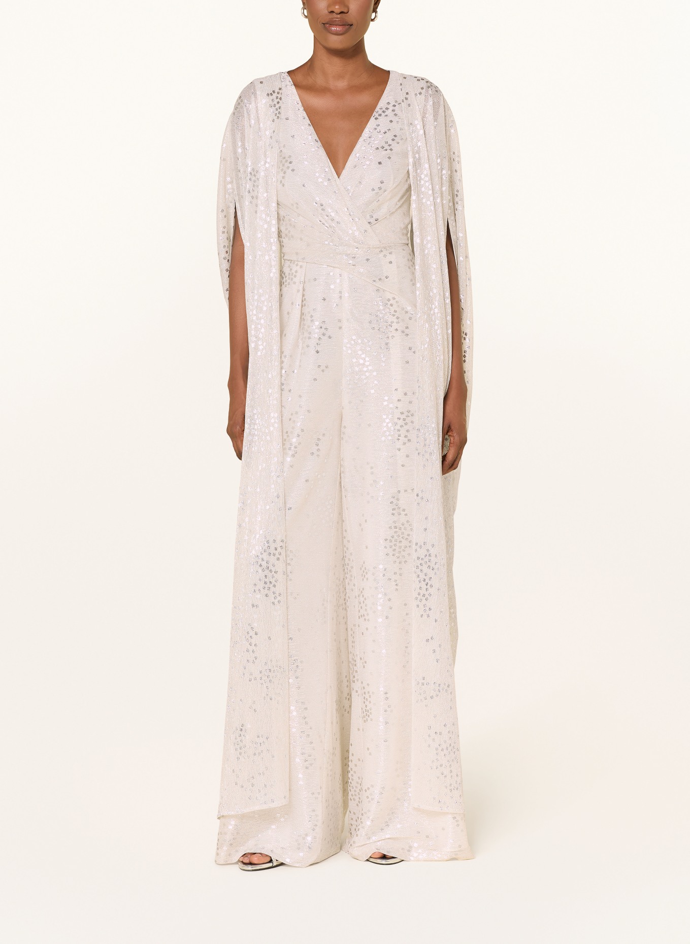 TALBOT RUNHOF Cape mit Glitzergarn: CREME / SILBER