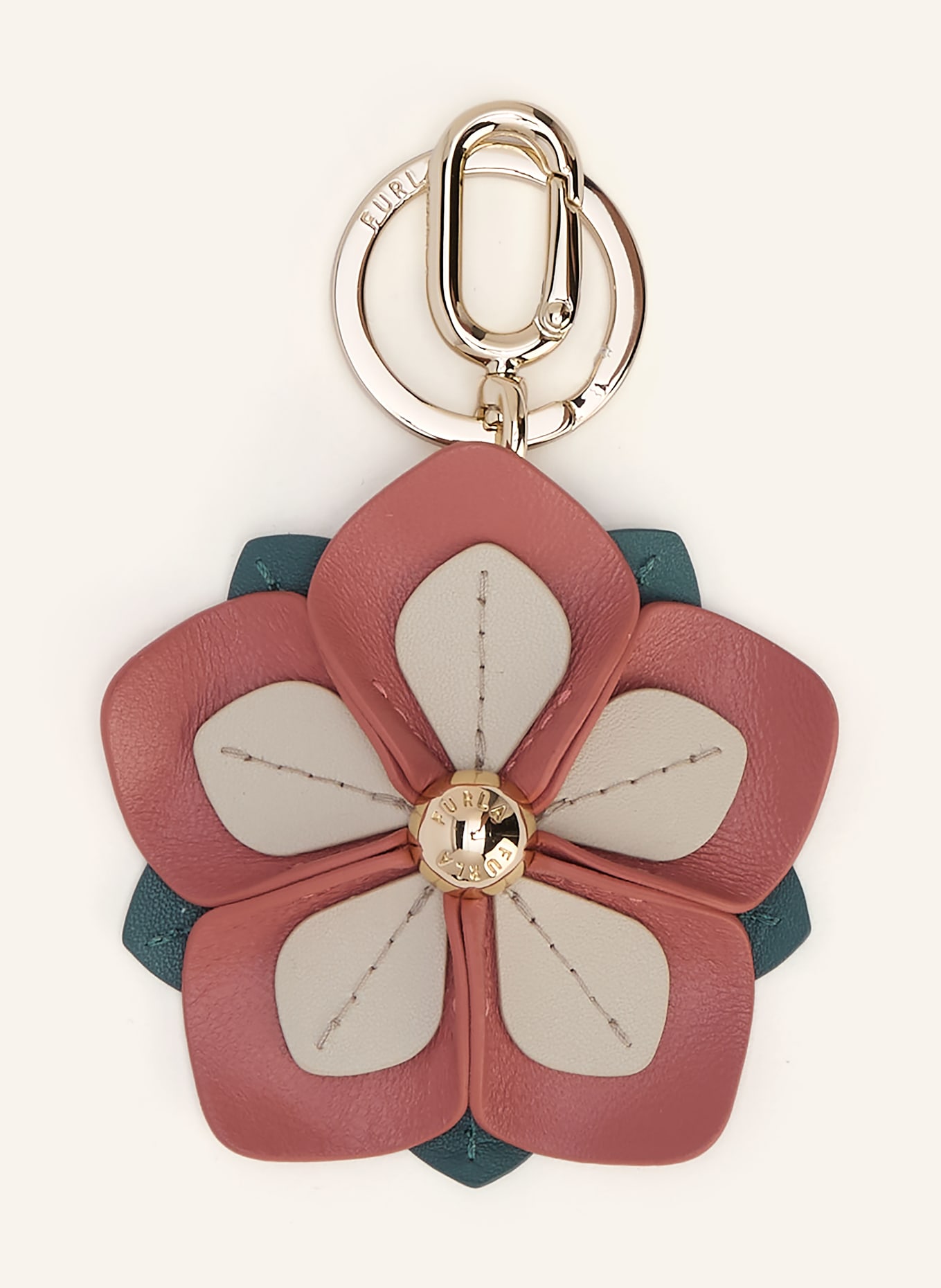FURLA Taschenanhänger HIBISCUS: ALTROSA / GOLD / GRÜN