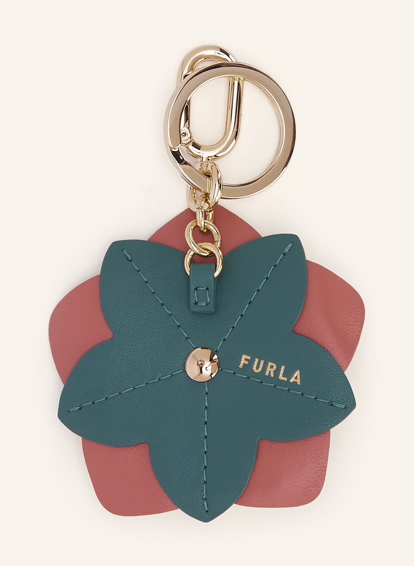 FURLA Taschenanhänger HIBISCUS: ALTROSA / GOLD / GRÜN