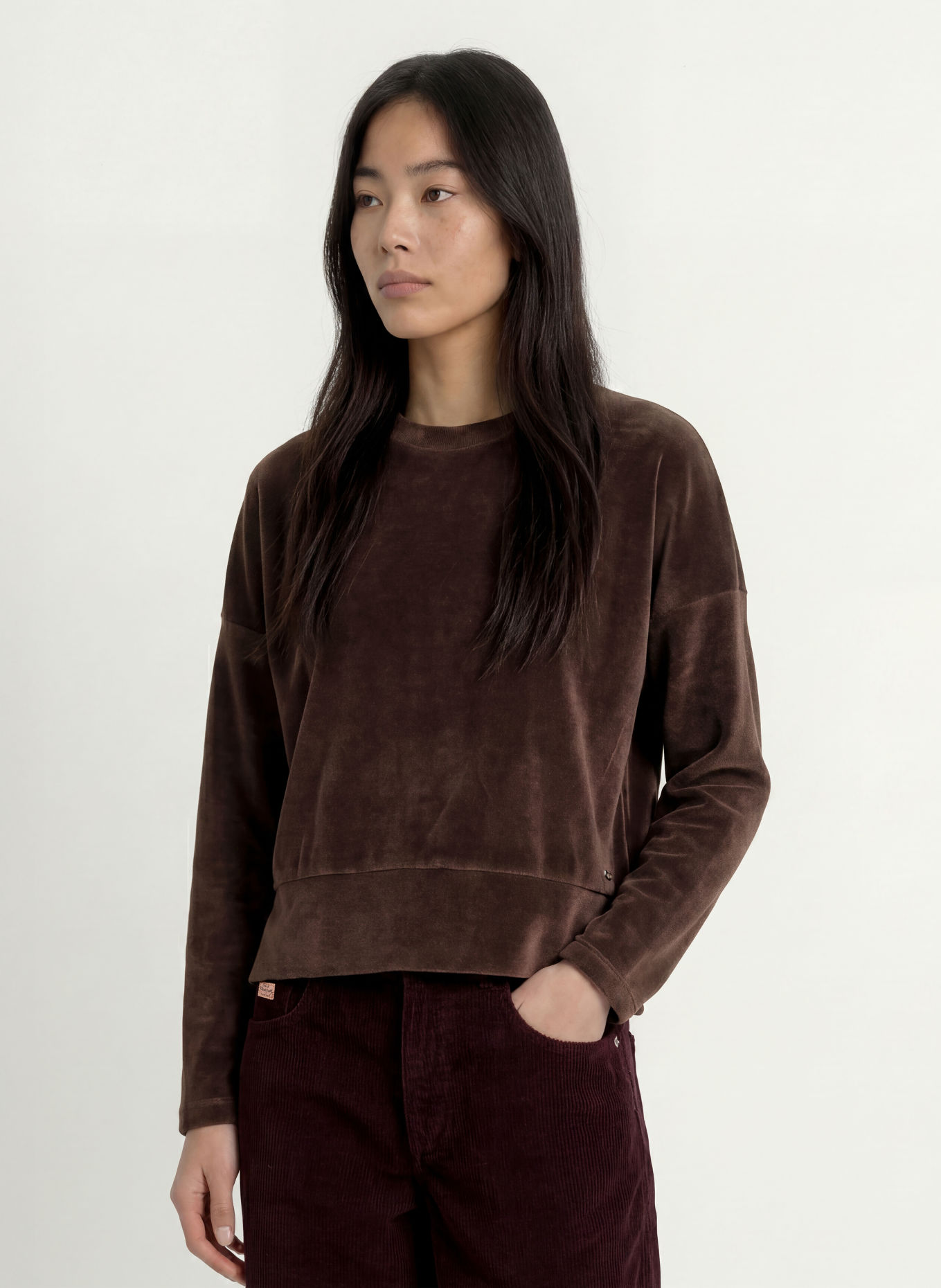 Herrlicher SENA velvet sweatshirt: DARK BROWN