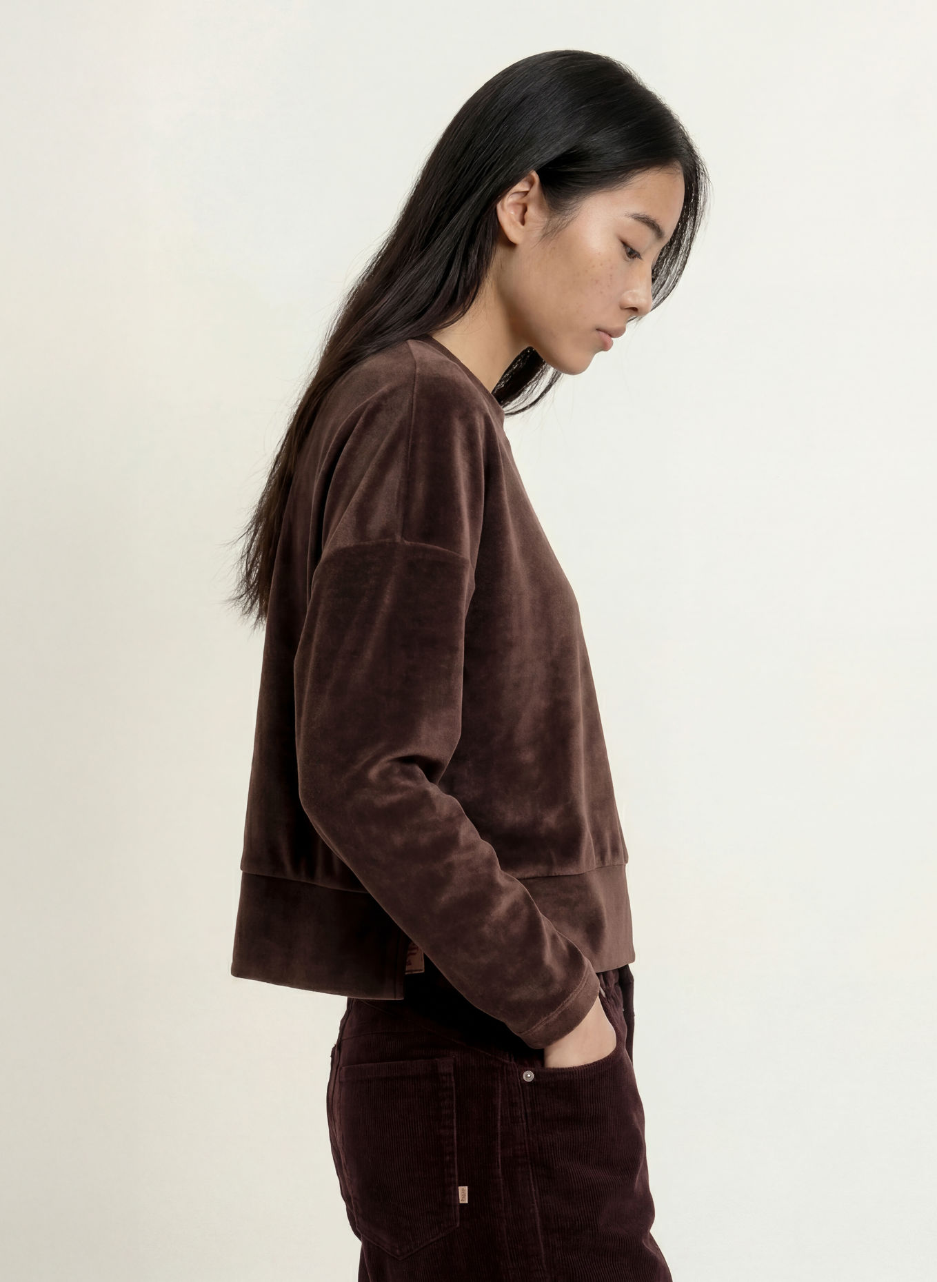 Herrlicher SENA velvet sweatshirt: DARK BROWN