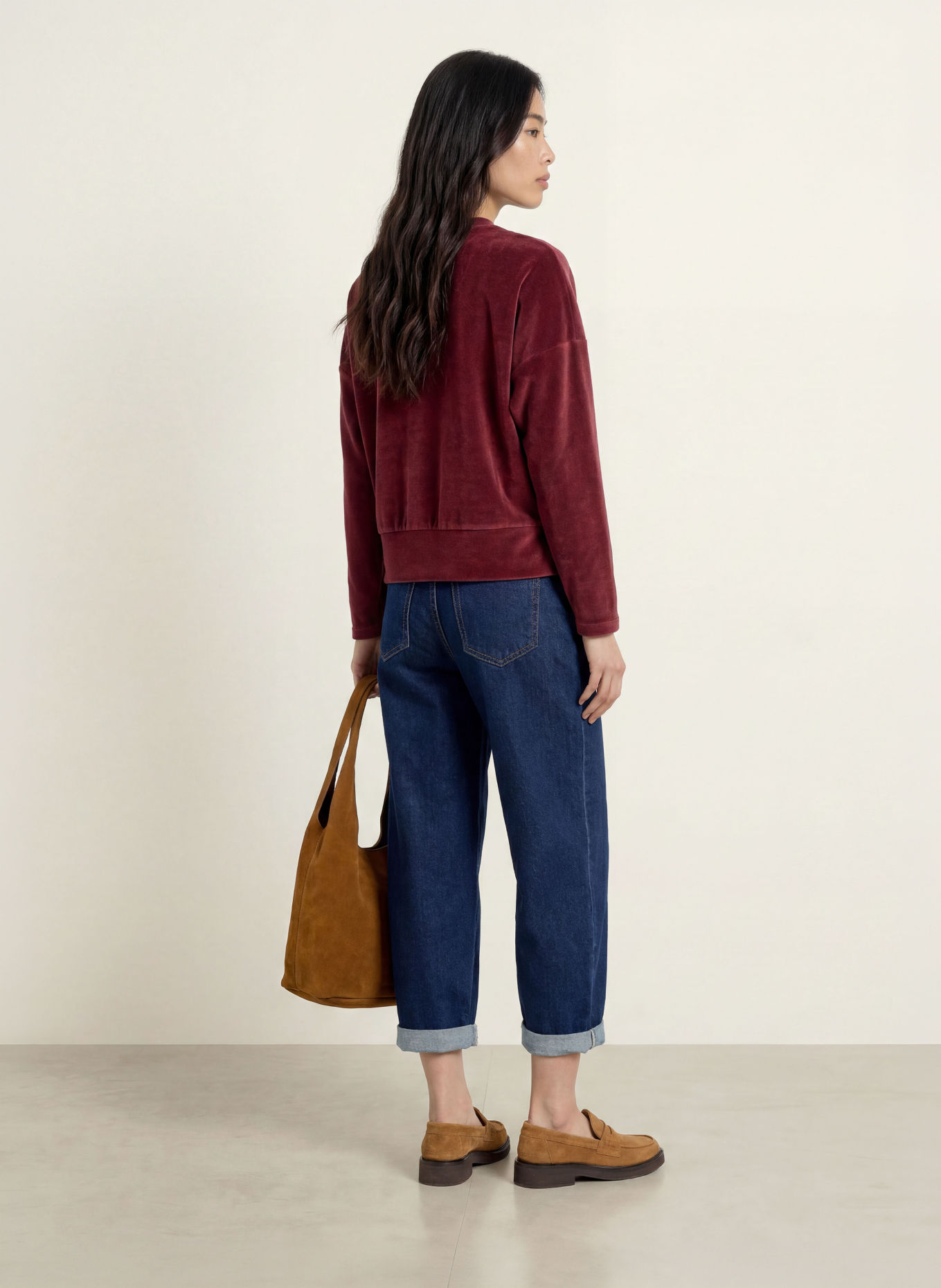 Herrlicher SENA-Sweatshirt van fluweel: DONKERROOD