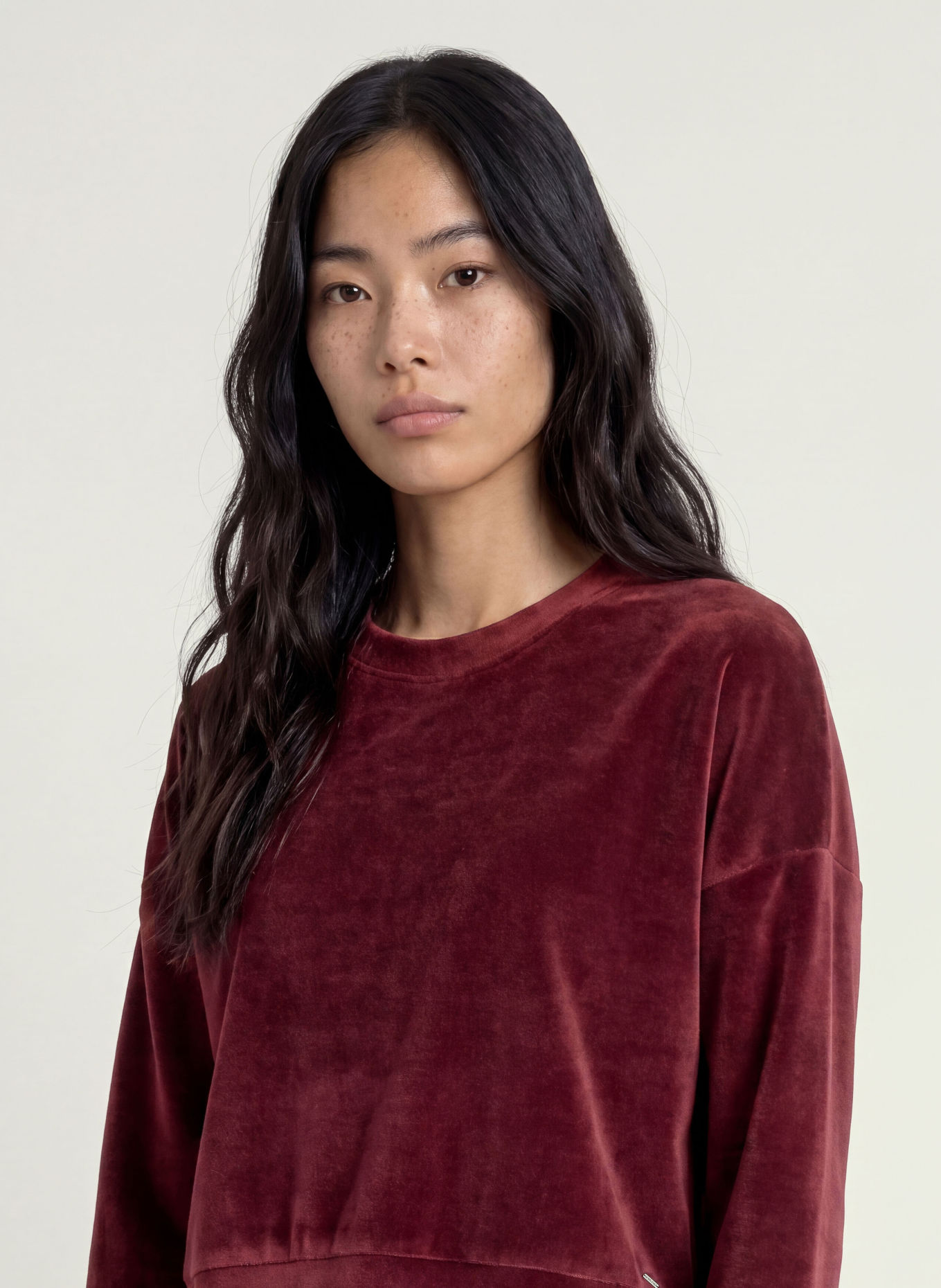 Herrlicher SENA-Sweatshirt van fluweel: DONKERROOD