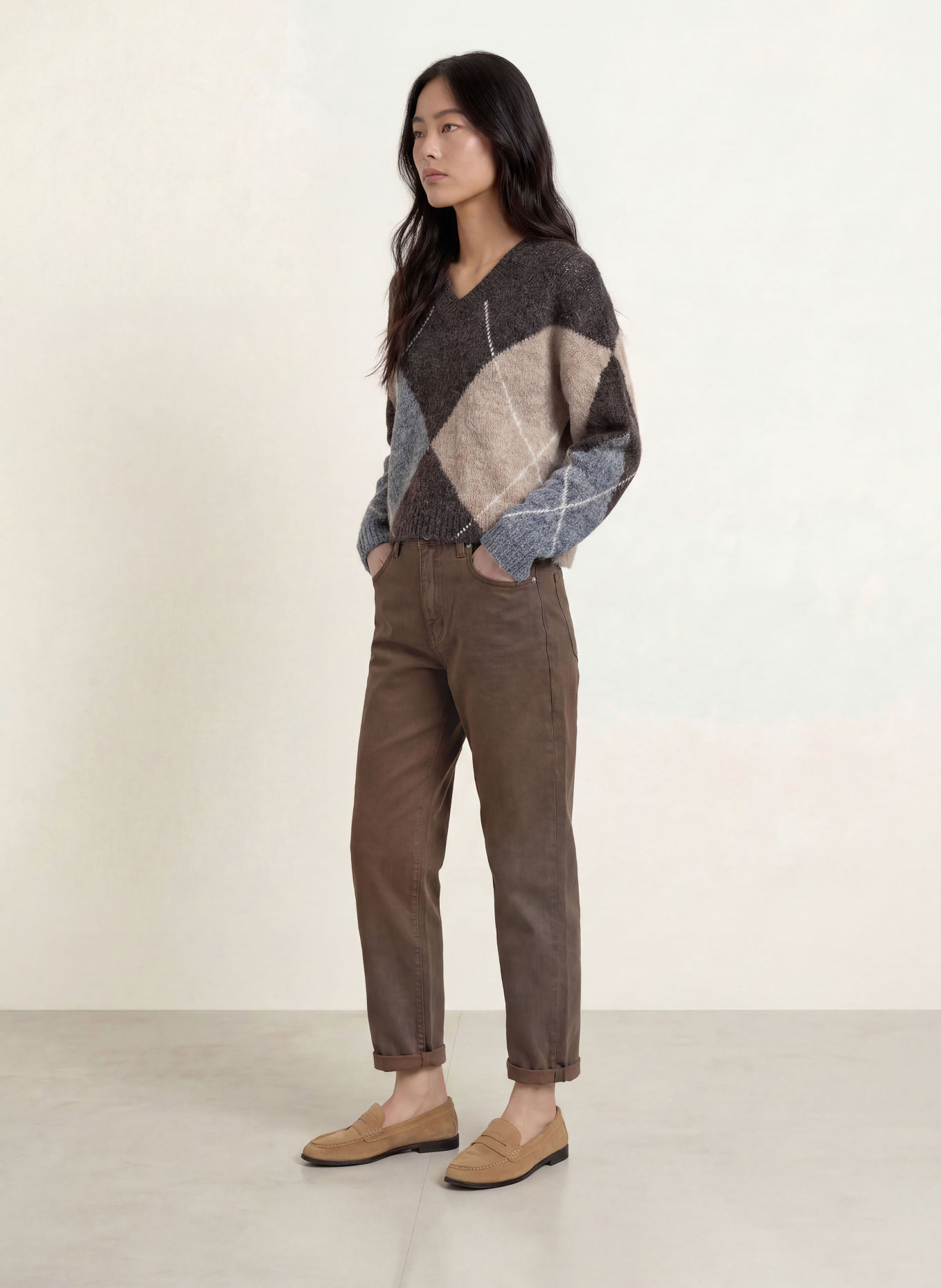 Herrlicher Trui FLORALIN: BRUIN / BEIGE / GRIJS