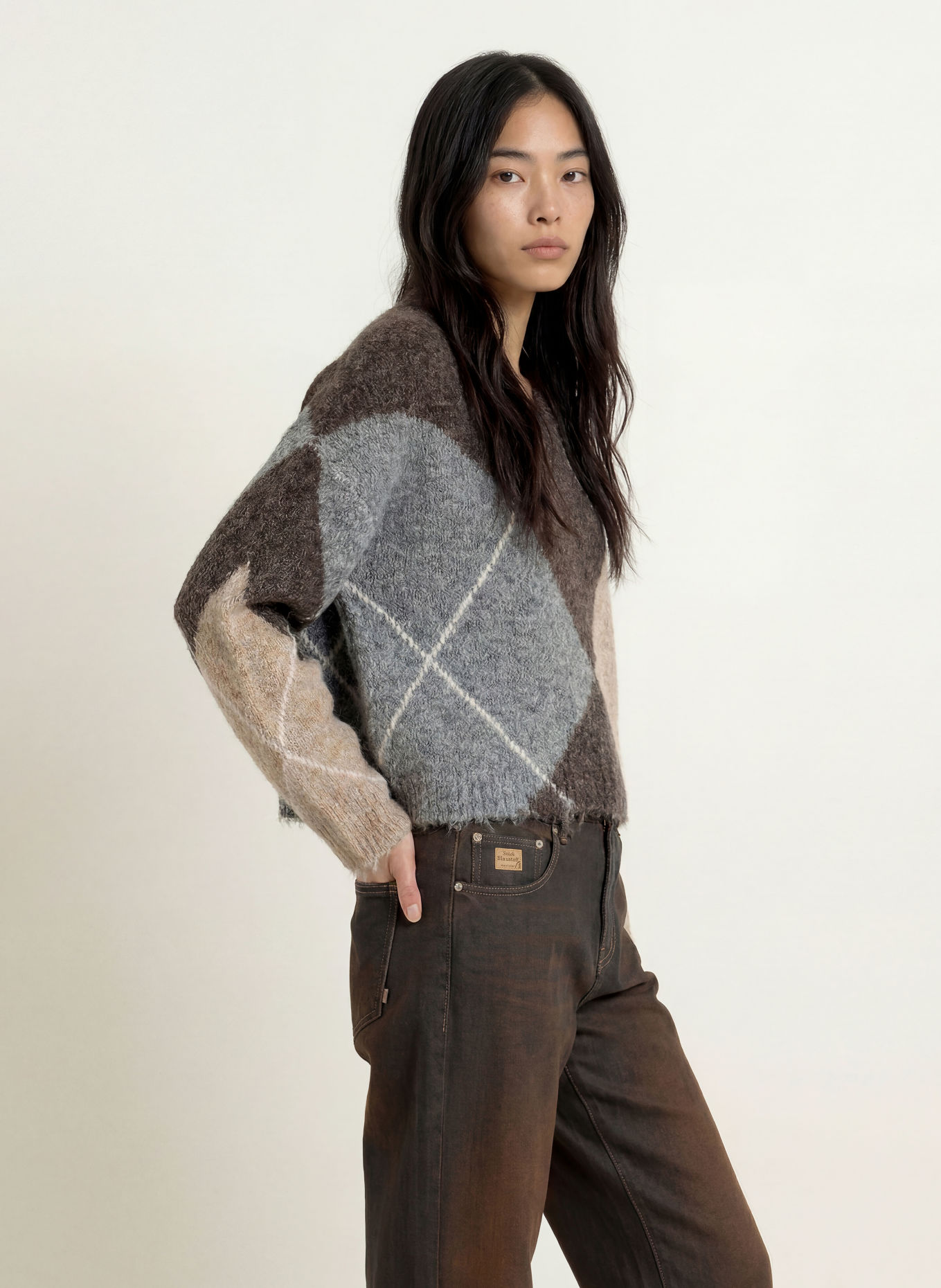 Herrlicher Trui FLORALIN: BRUIN / BEIGE / GRIJS
