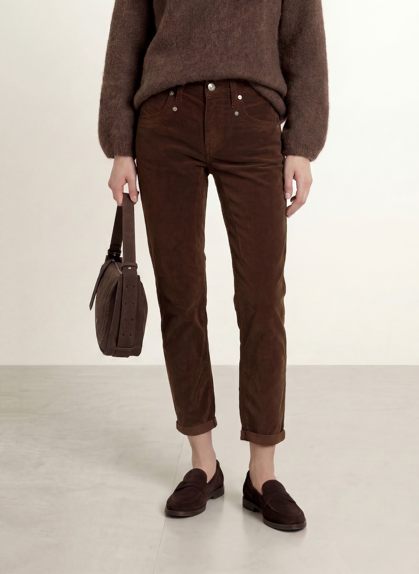 Herrlicher SHYRA 7/8-length velvet trousers: DARK BROWN