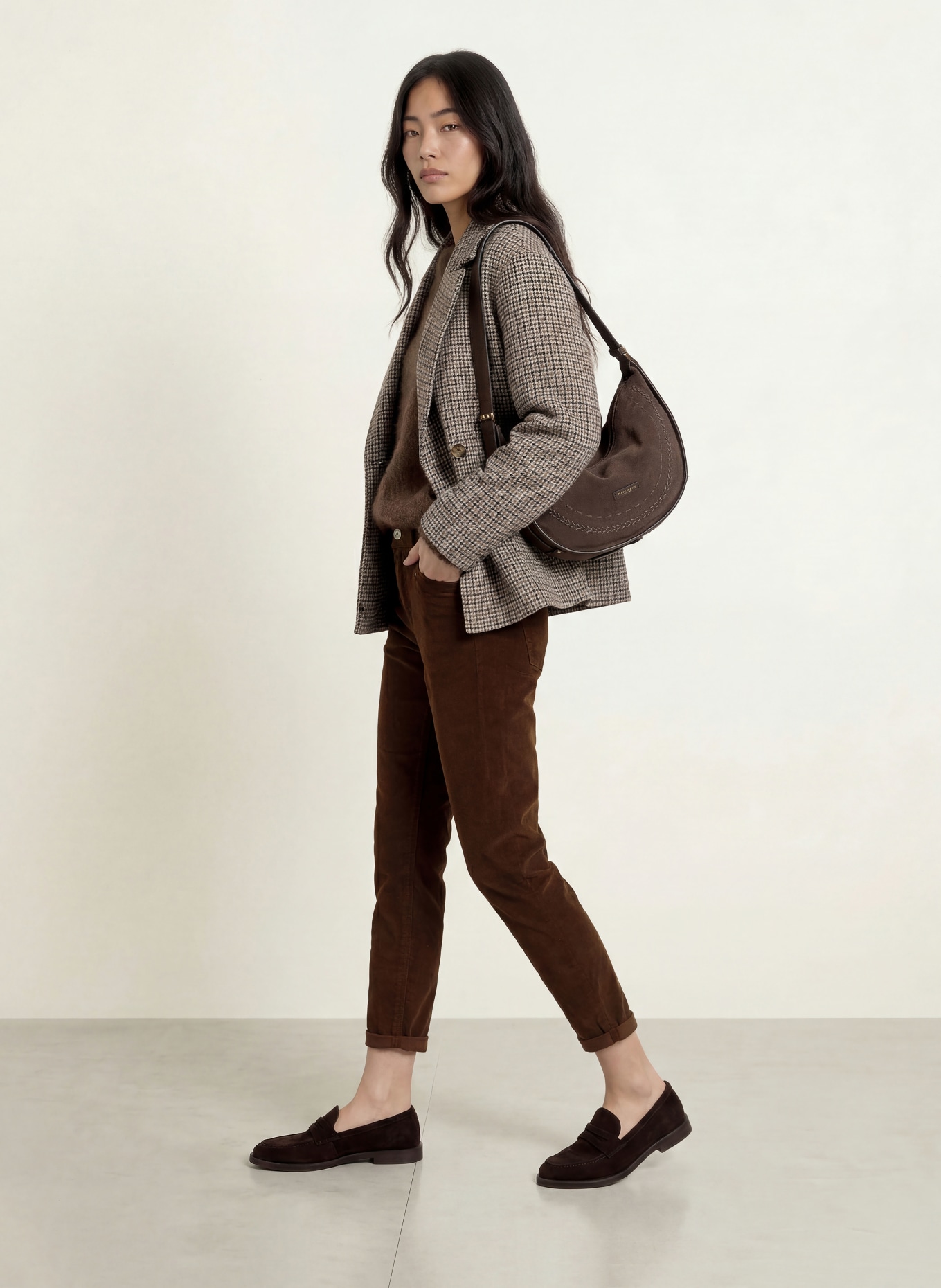 Herrlicher SHYRA 7/8-length velvet trousers: DARK BROWN