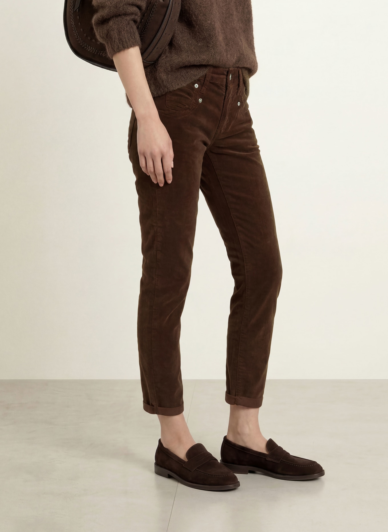 Herrlicher SHYRA 7/8-length velvet trousers: DARK BROWN