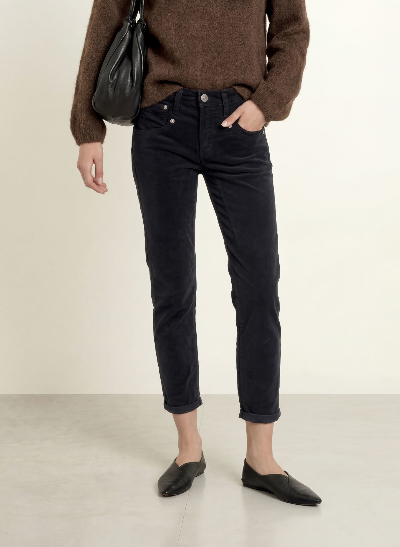 Herrlicher SHYRA 7/8-length velvet trousers: DARK BLUE