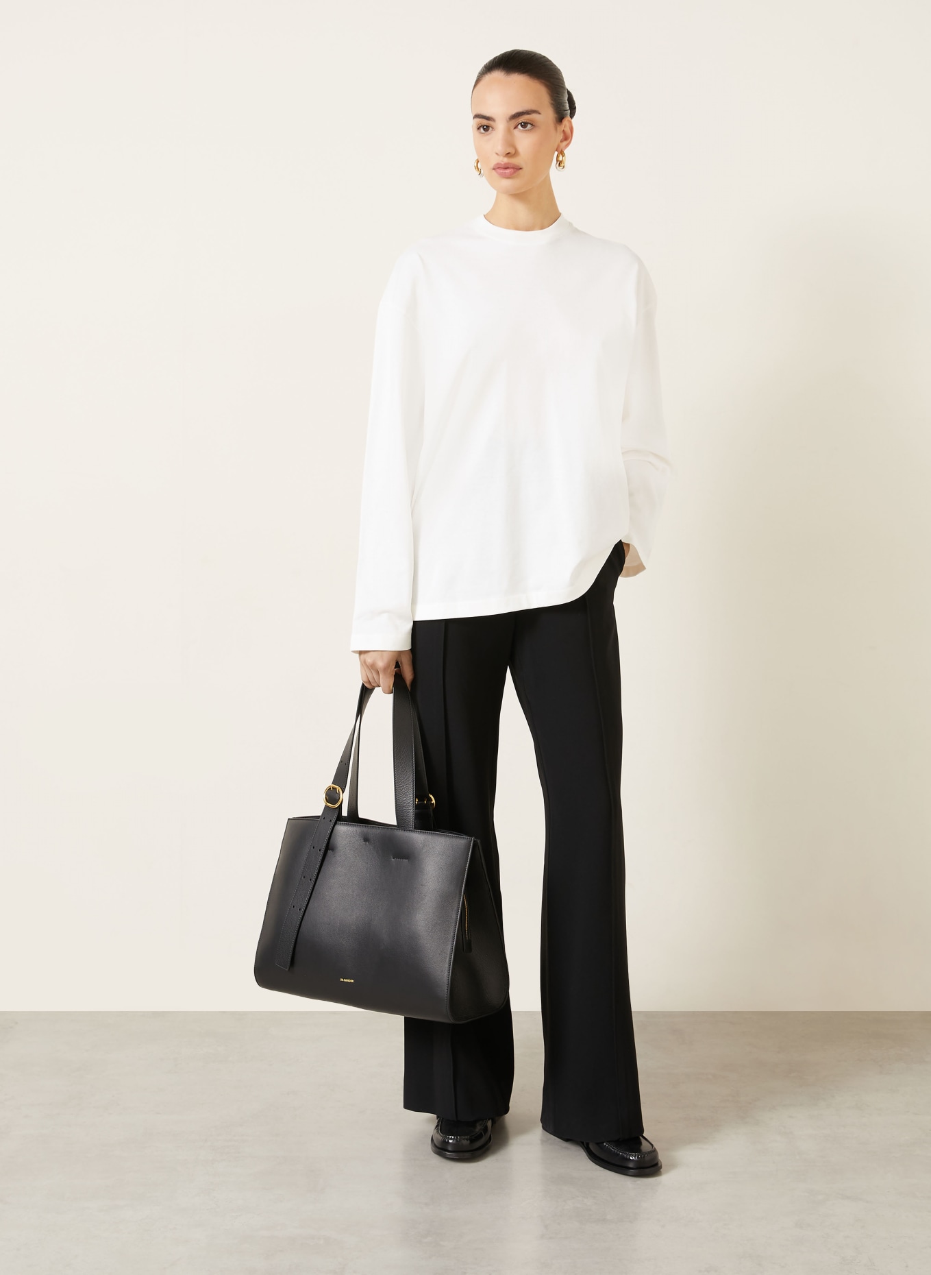 JIL SANDER Longsleeve: WEISS / SCHWARZ
