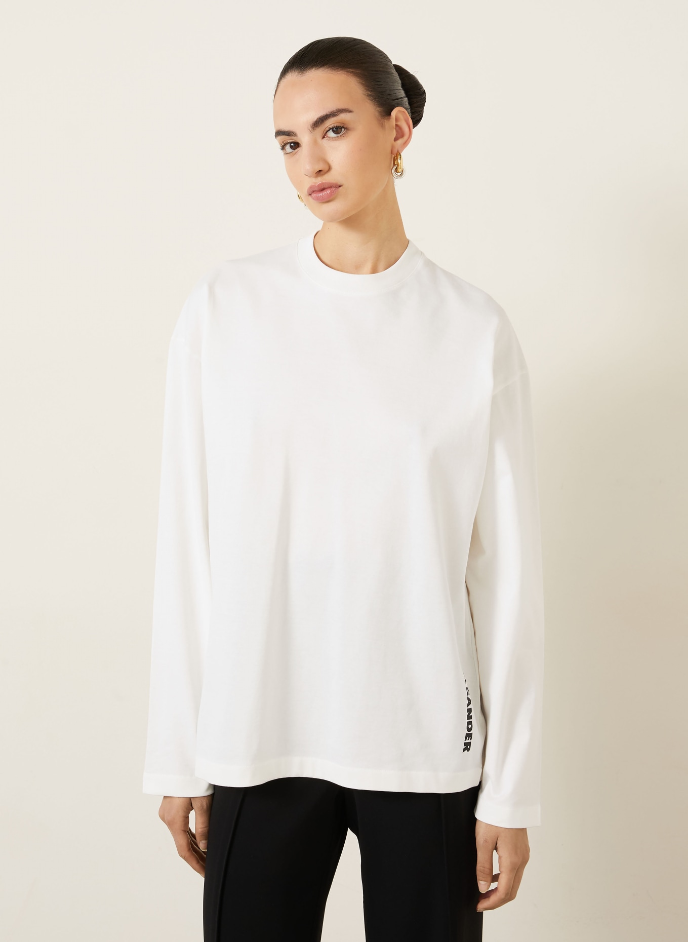 JIL SANDER Longsleeve: WEISS / SCHWARZ