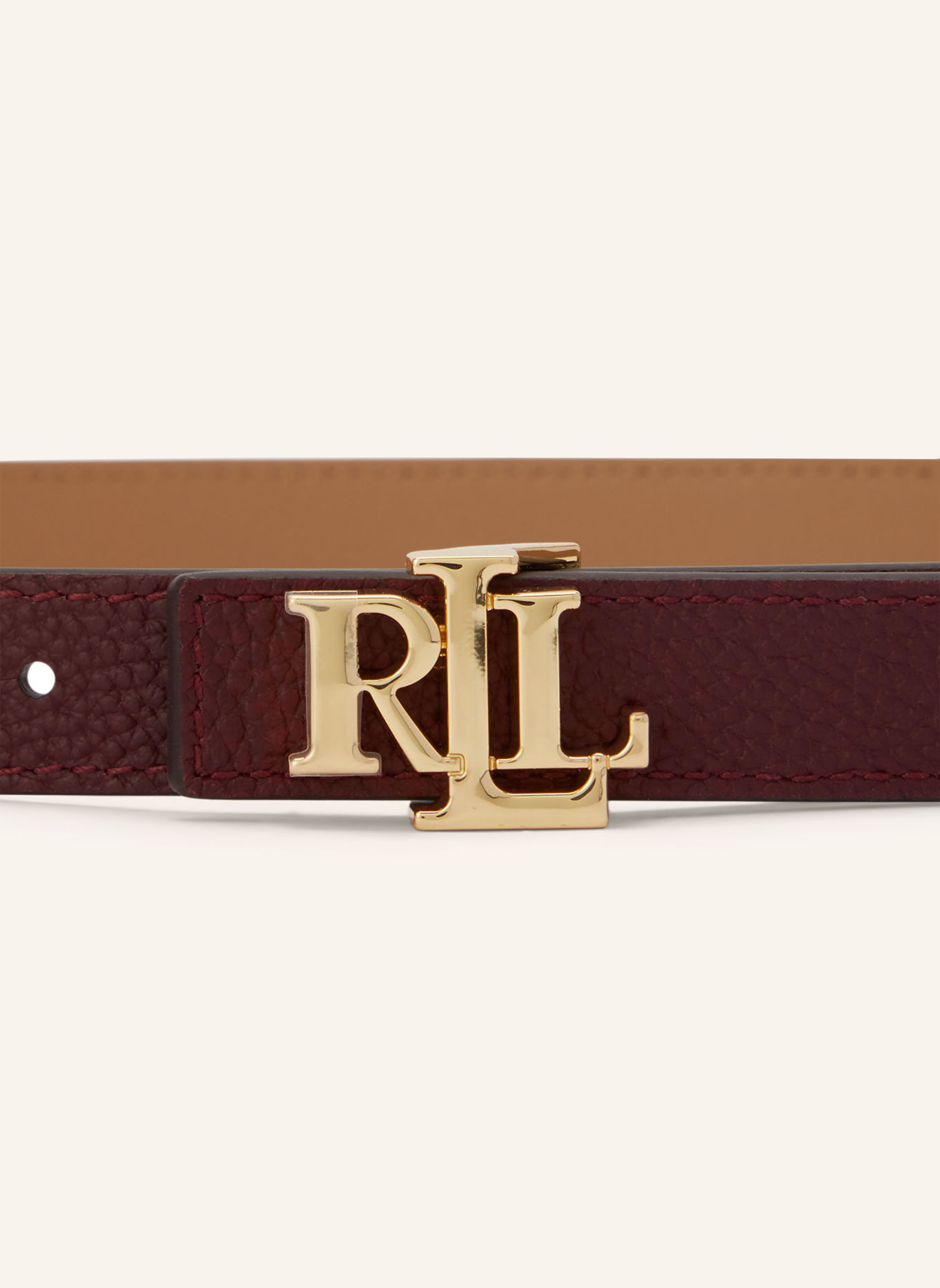 LAUREN RALPH LAUREN Ledergürtel zum Wenden: DUNKELROT / GOLD