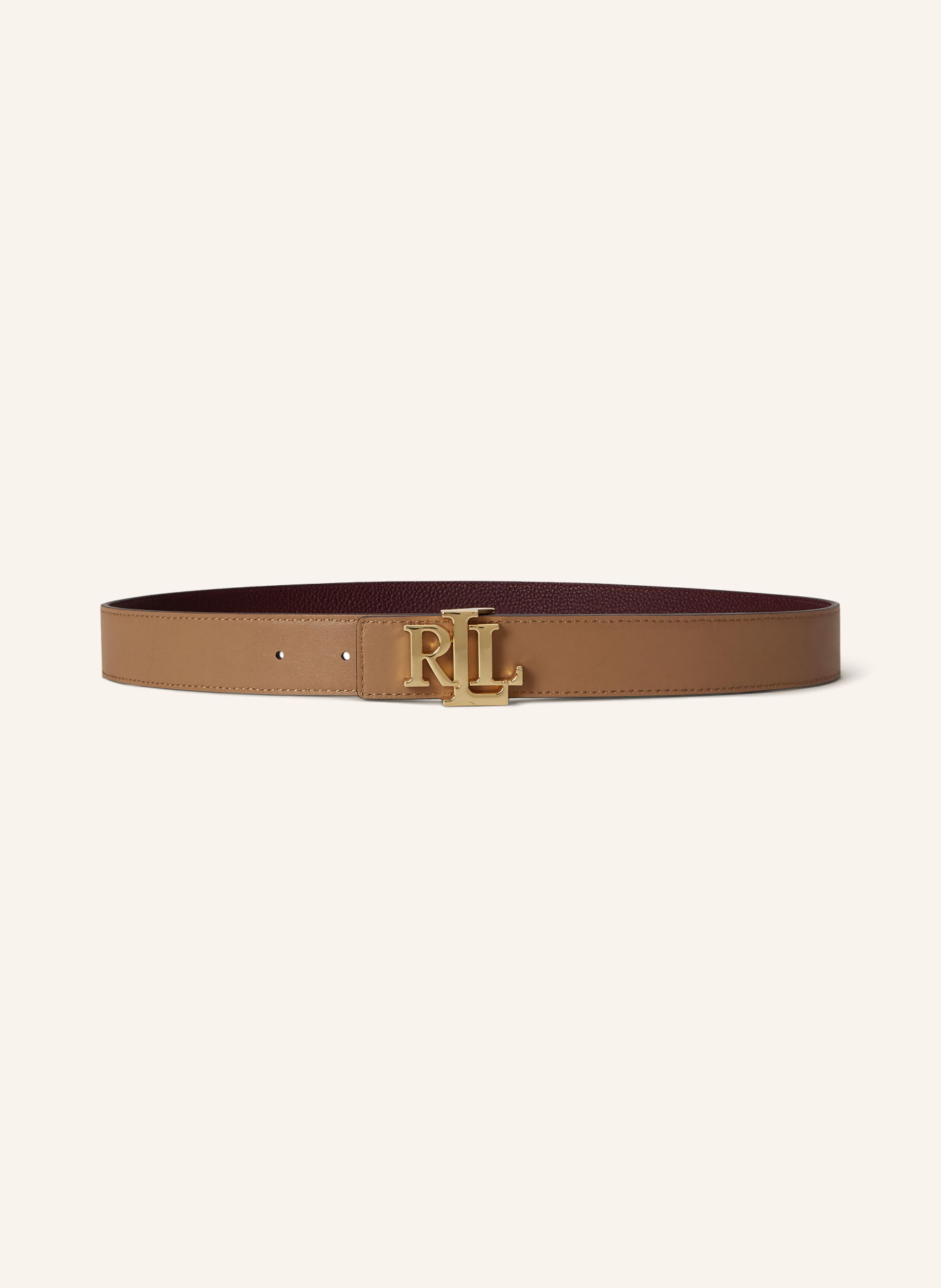LAUREN RALPH LAUREN Ledergürtel zum Wenden: DUNKELROT / GOLD / BEIGE