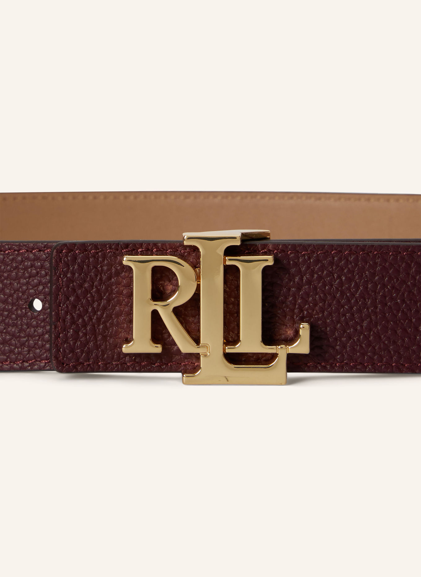 LAUREN RALPH LAUREN Ledergürtel zum Wenden: DUNKELROT / GOLD / BEIGE