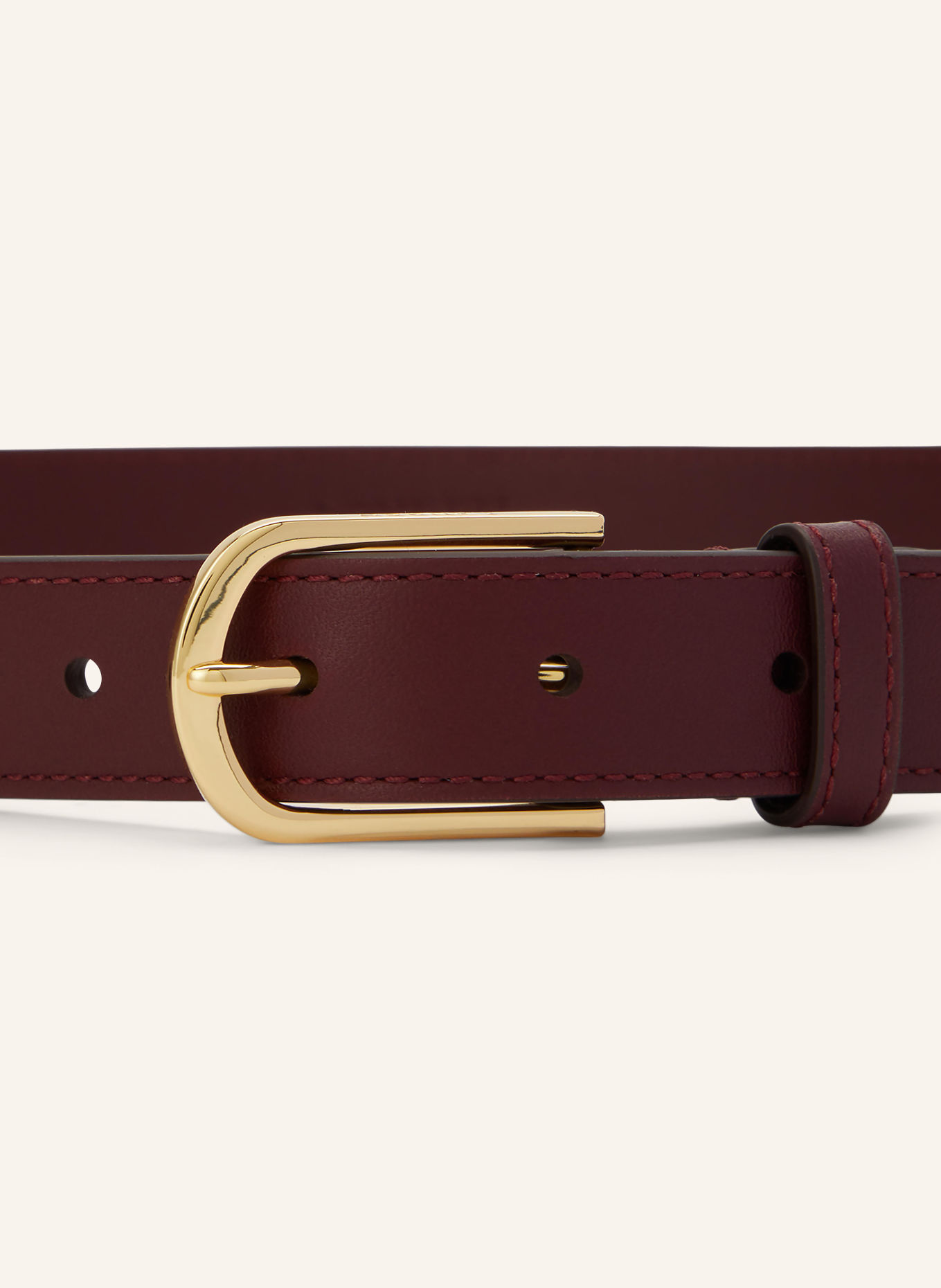 LAUREN RALPH LAUREN Leren riem: DONKERROOD / GOUD