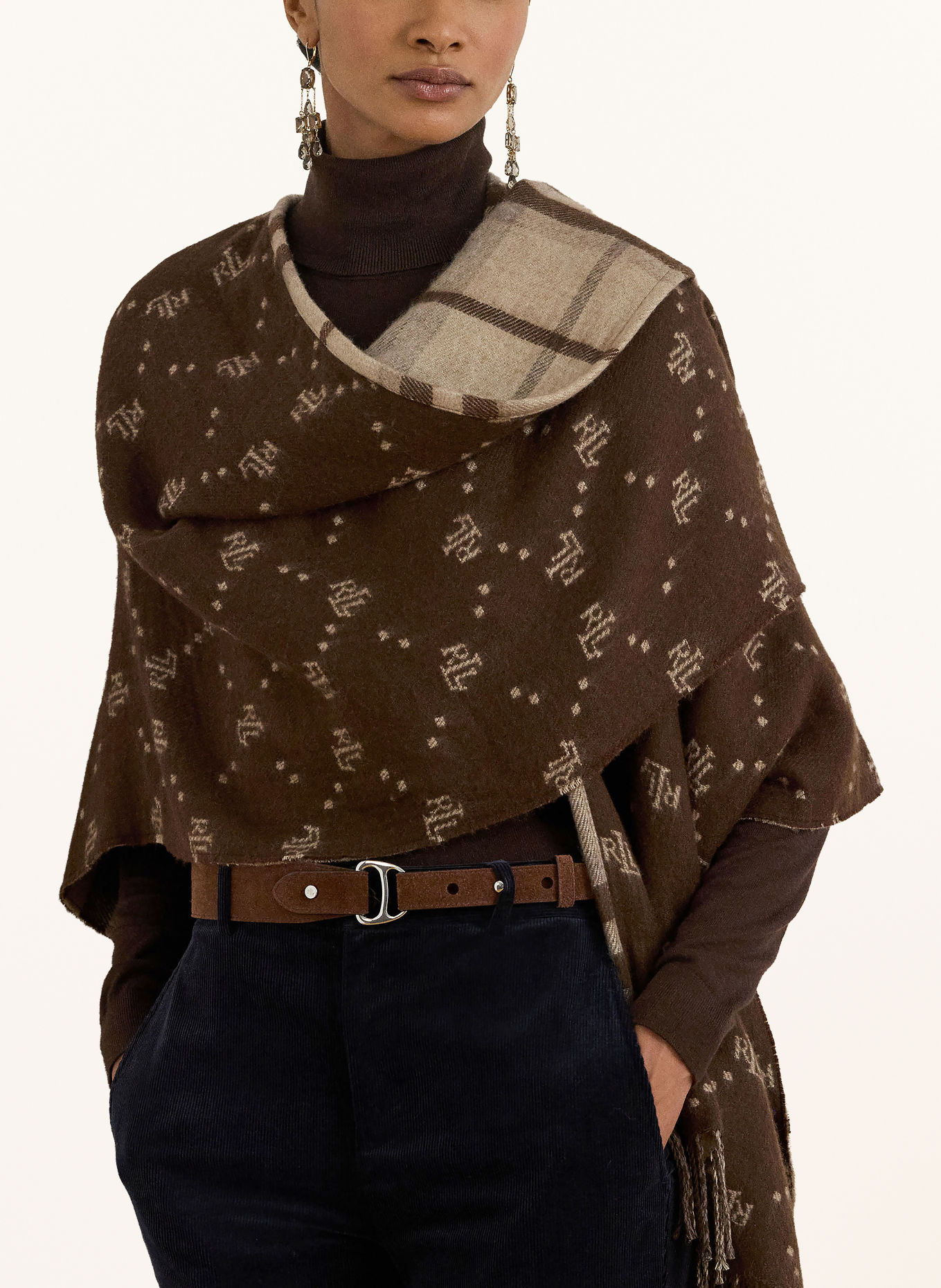 LAUREN RALPH LAUREN Cape zum Wenden: TAUPE / DUNKELBRAUN / BEIGE