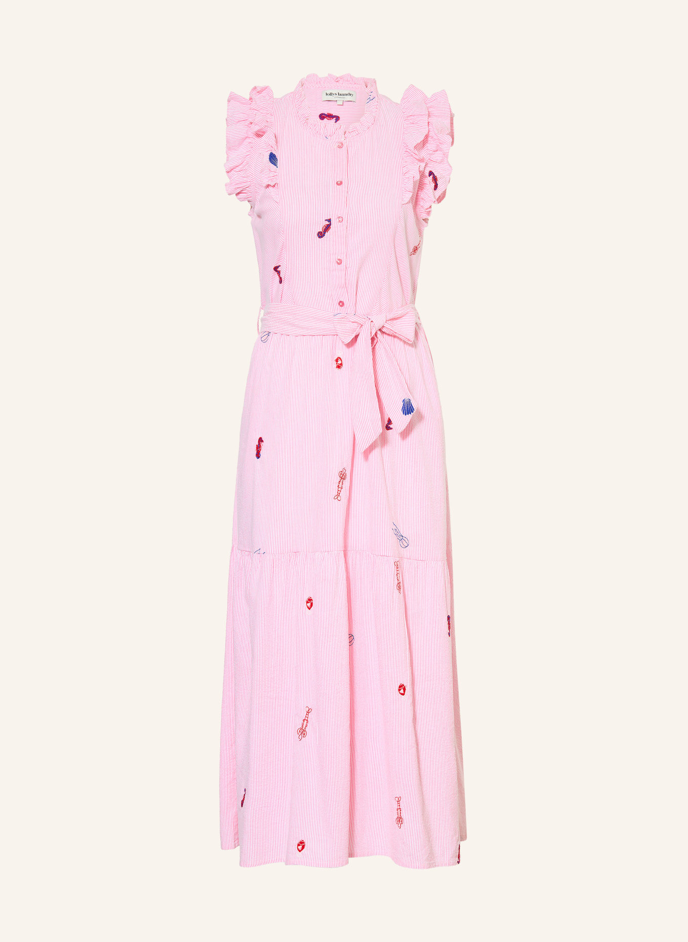 lollys laundry Robe HARRIETLL à volants et broderies: ROSE / BLEU / BLANC