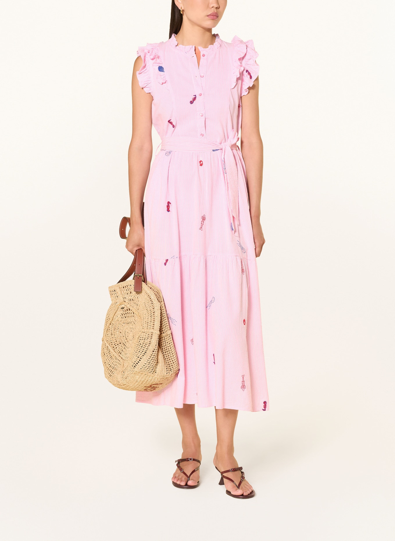 lollys laundry Robe HARRIETLL à volants et broderies: ROSE / BLEU / BLANC