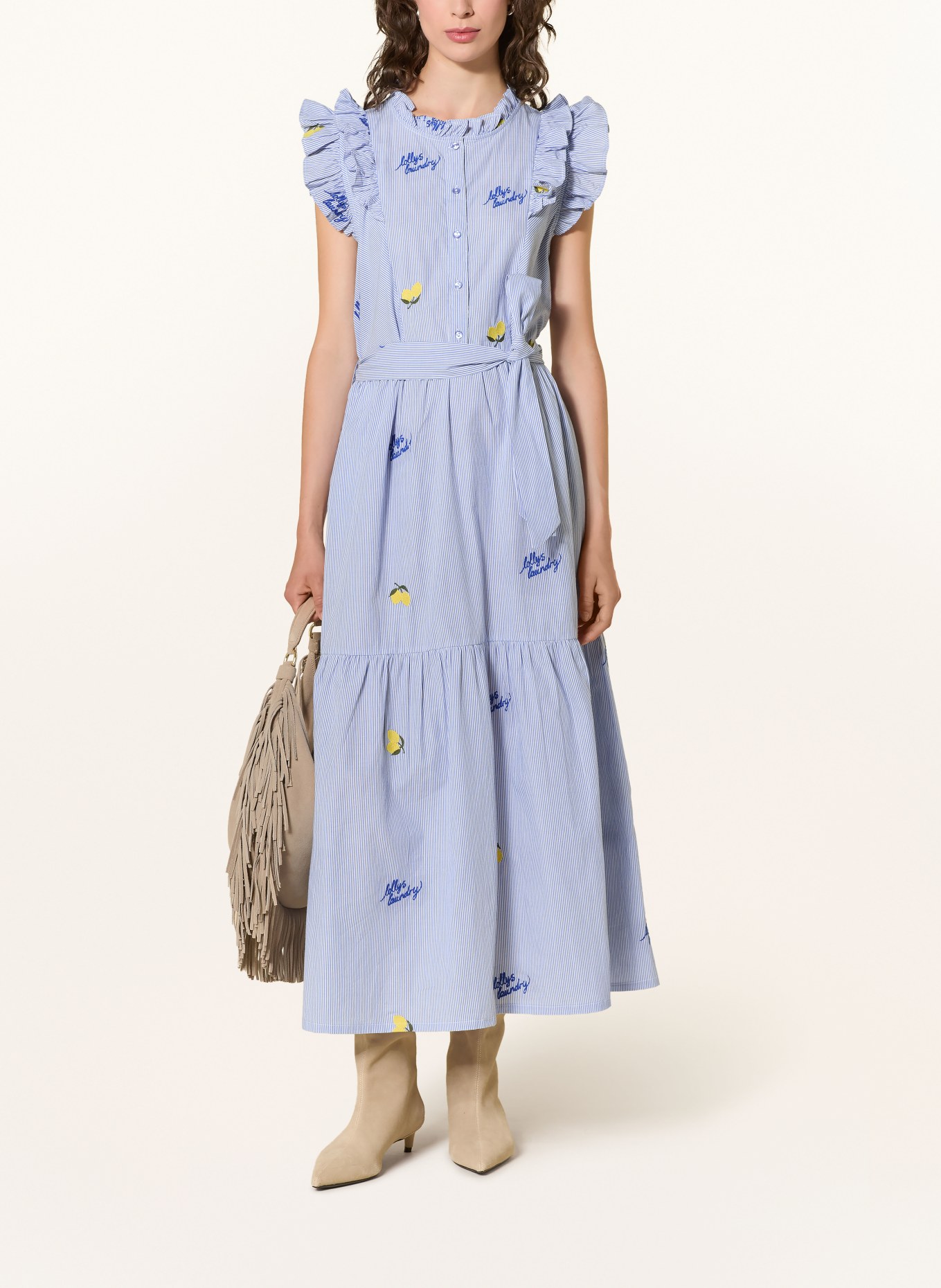 lollys laundry Kleid HARRIETLL mit Rüschen: BLAU / GELB / GRÜN