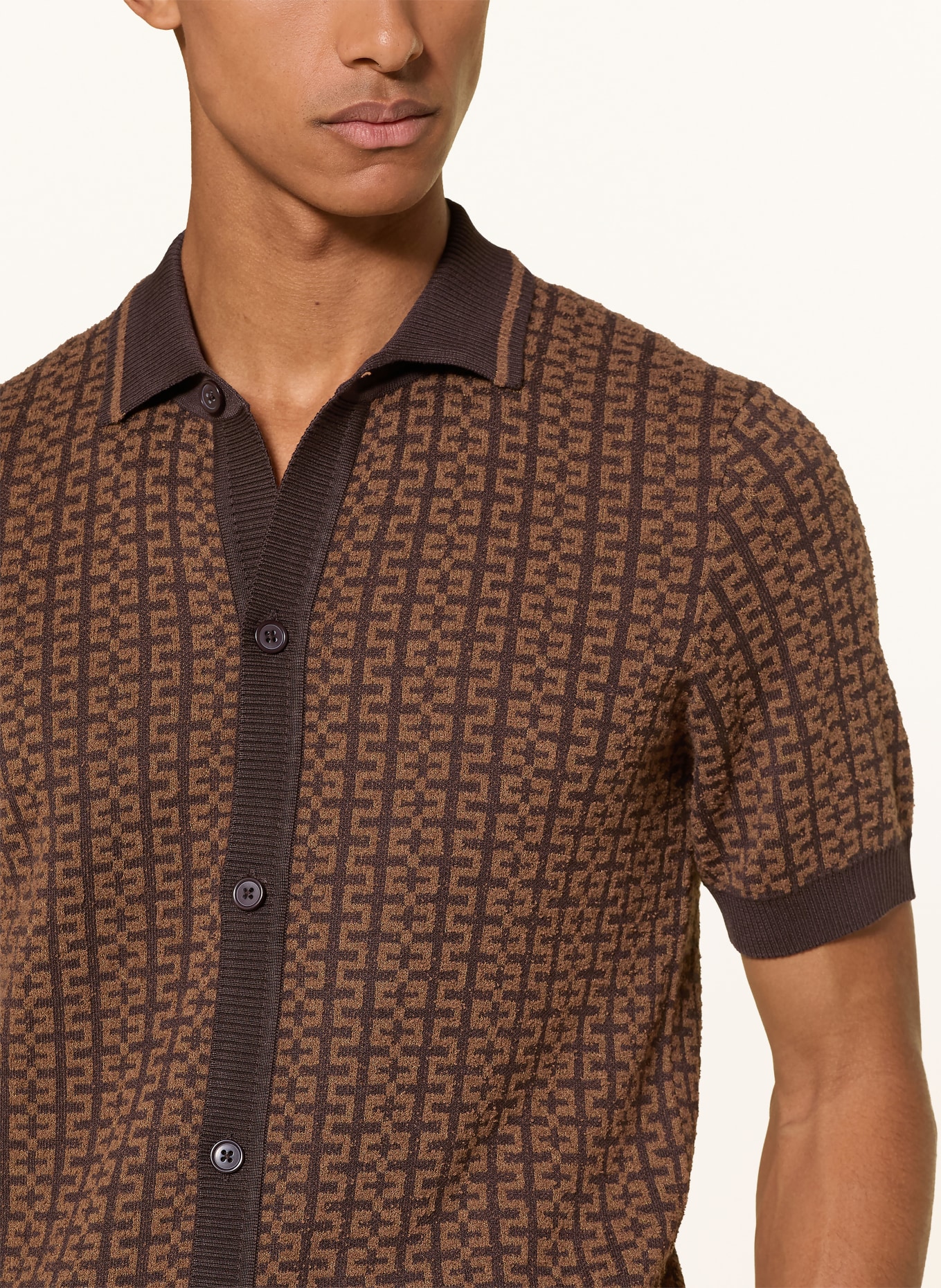 STRELLSON Chemise en maille ANDRO coupe extra slim: MARRON / MARRON FONCÉ