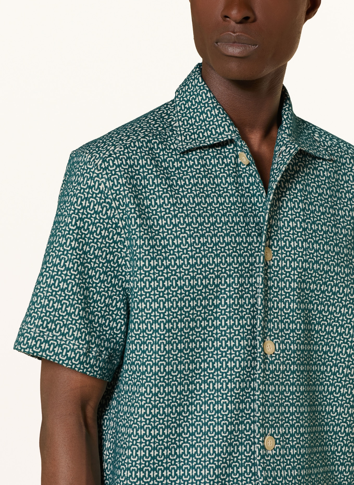 STRELLSON NAVI Comfort Fit Short-sleeve shirt: TEAL / ECRU