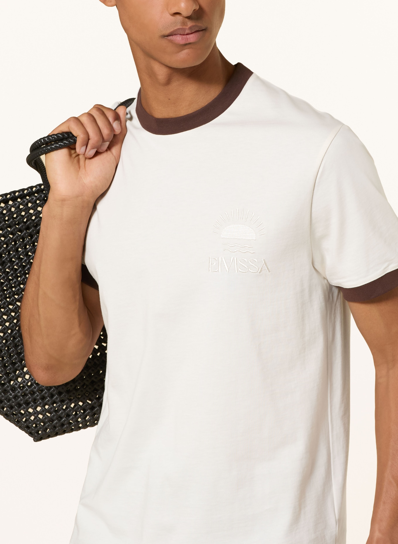 STRELLSON T-Shirt LOVRO: CREME / DUNKELBRAUN