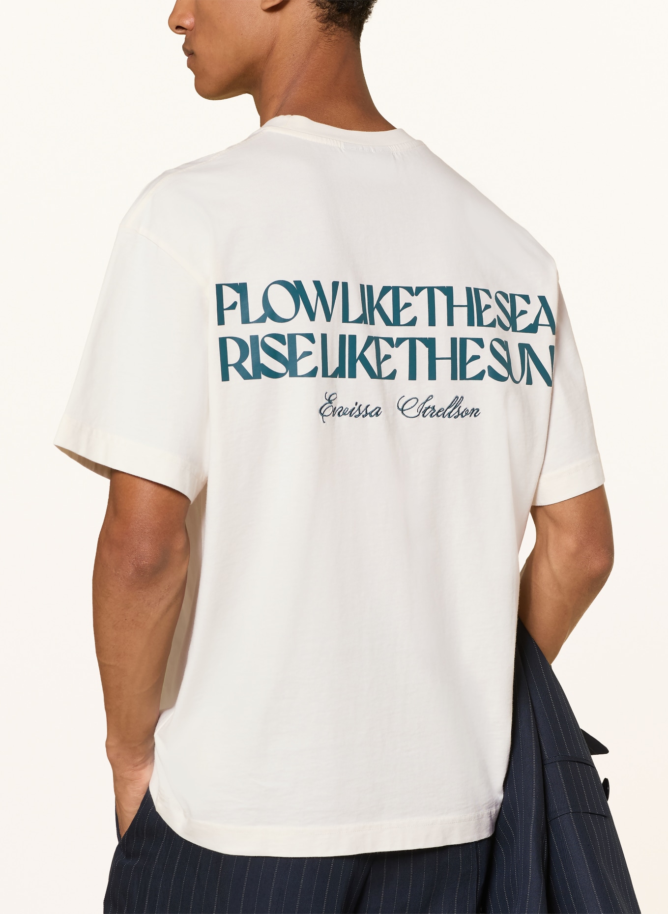 STRELLSON T-shirt DRAZO-R03: ECRU / DARK GREEN