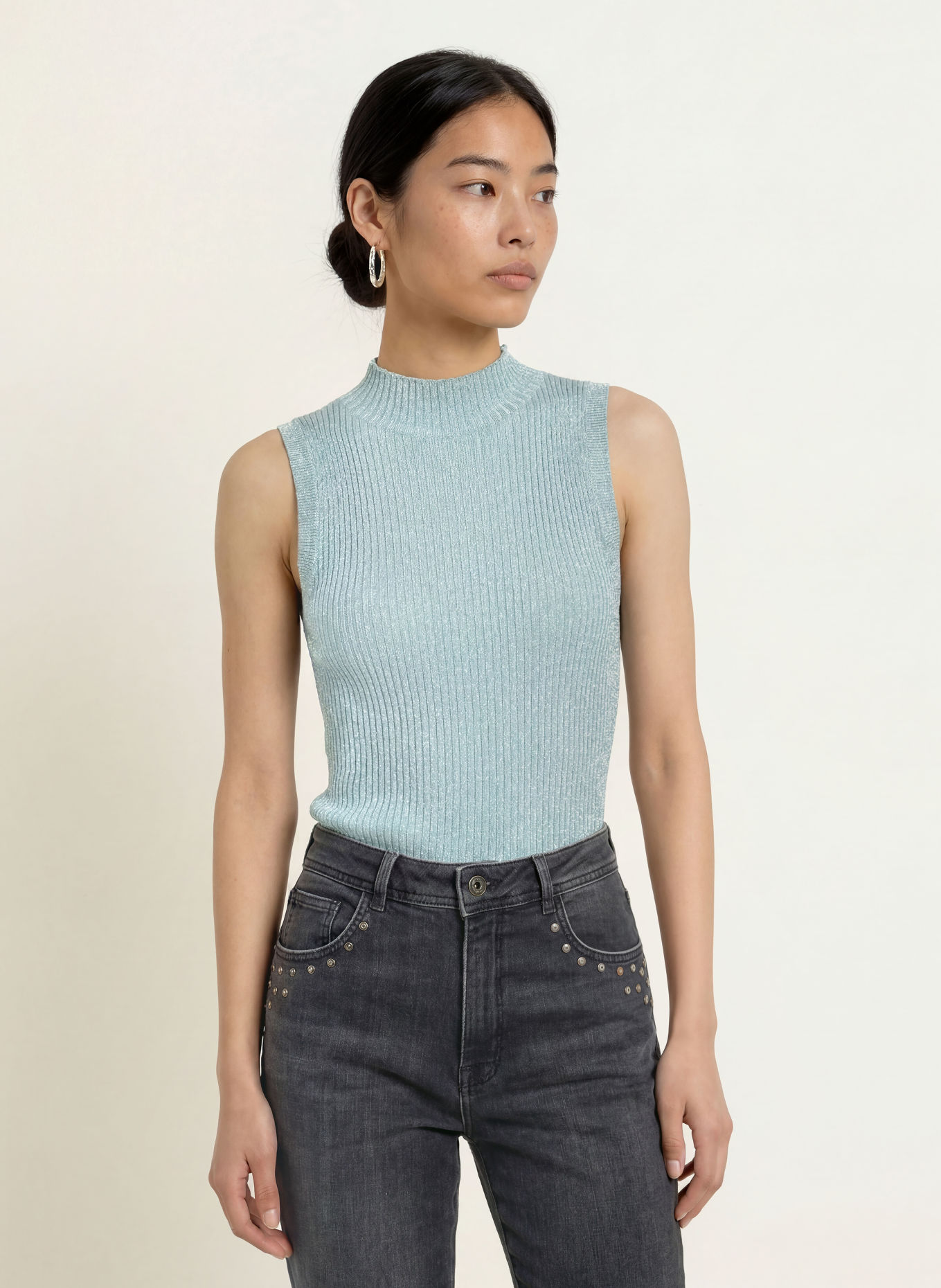 MOS MOSH Gebreide top MMIMANJA met glittergaren: LICHTBLAUW