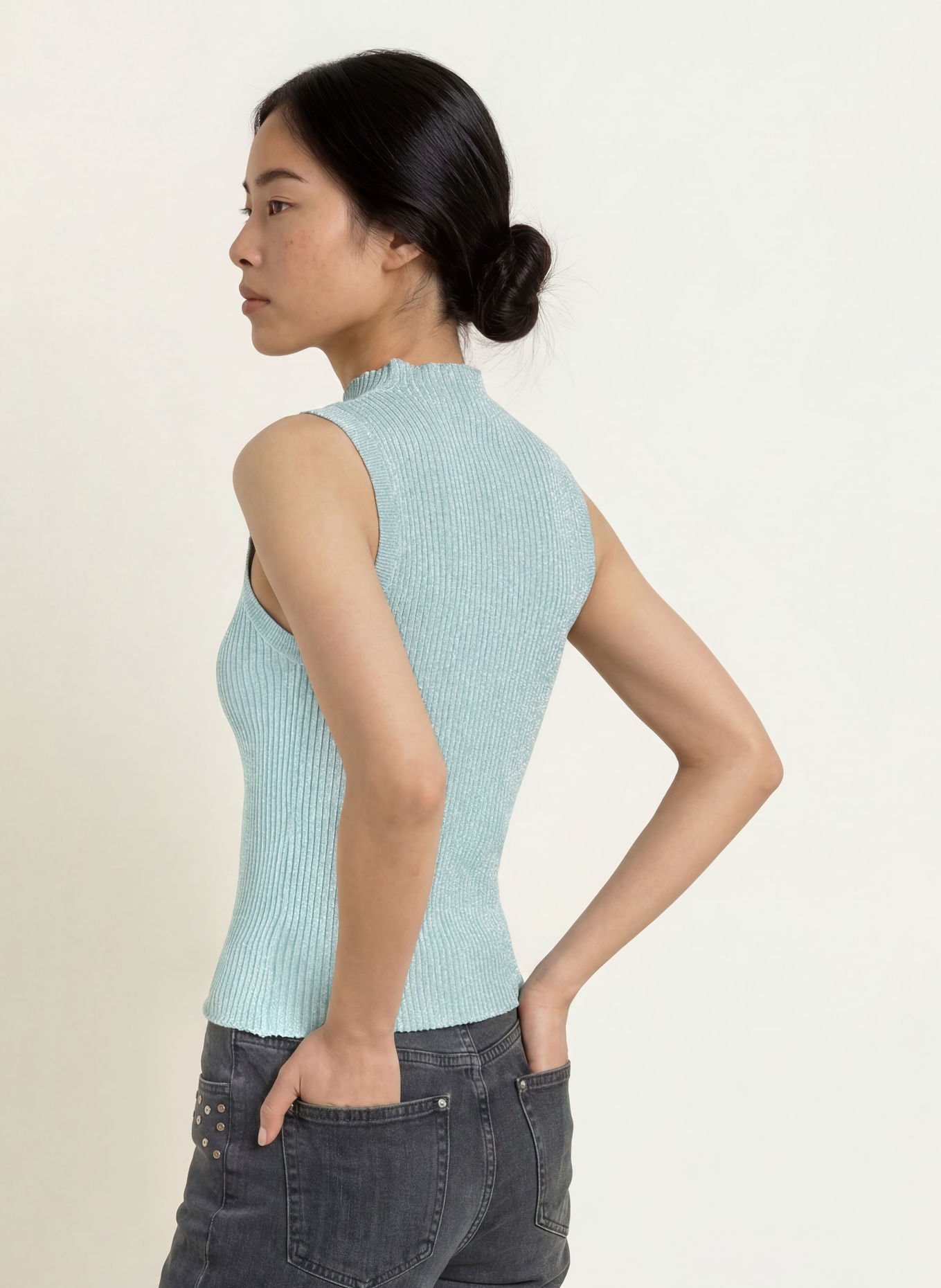 MOS MOSH Gebreide top MMIMANJA met glittergaren: LICHTBLAUW