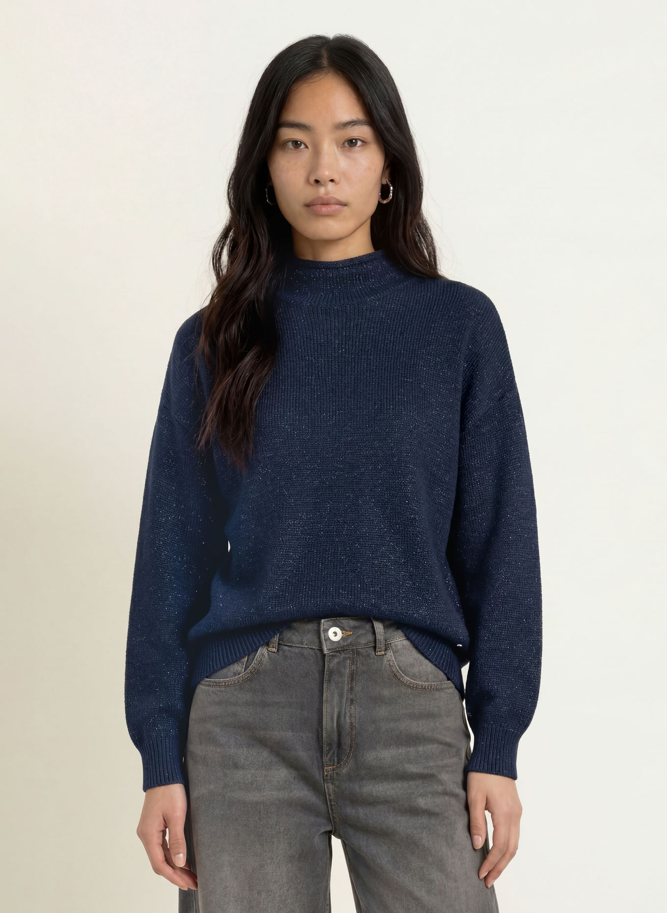 MOS MOSH MMBINE Sweater with Glitter Yarn: DARK BLUE