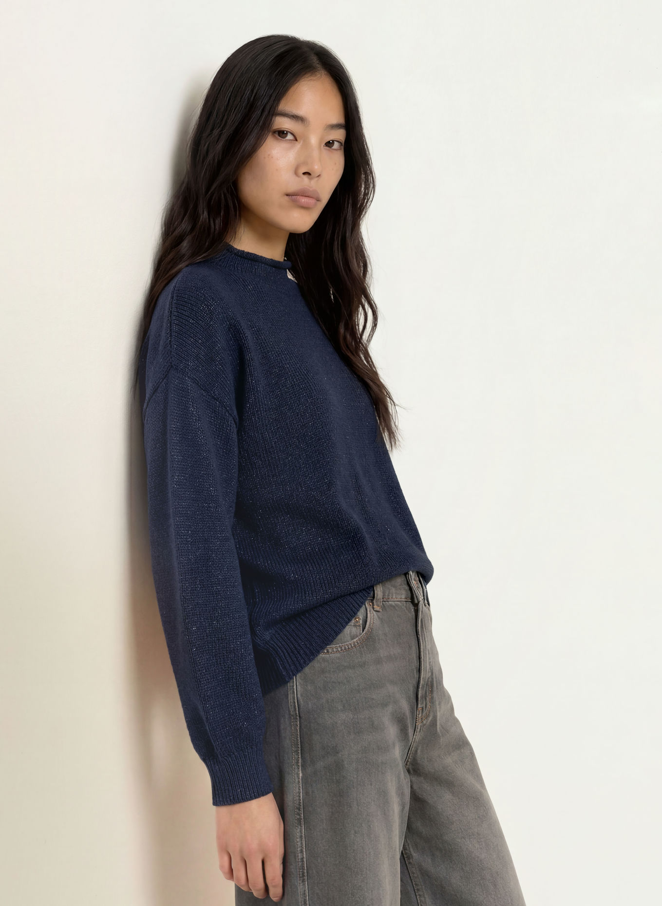MOS MOSH MMBINE Sweater with Glitter Yarn: DARK BLUE