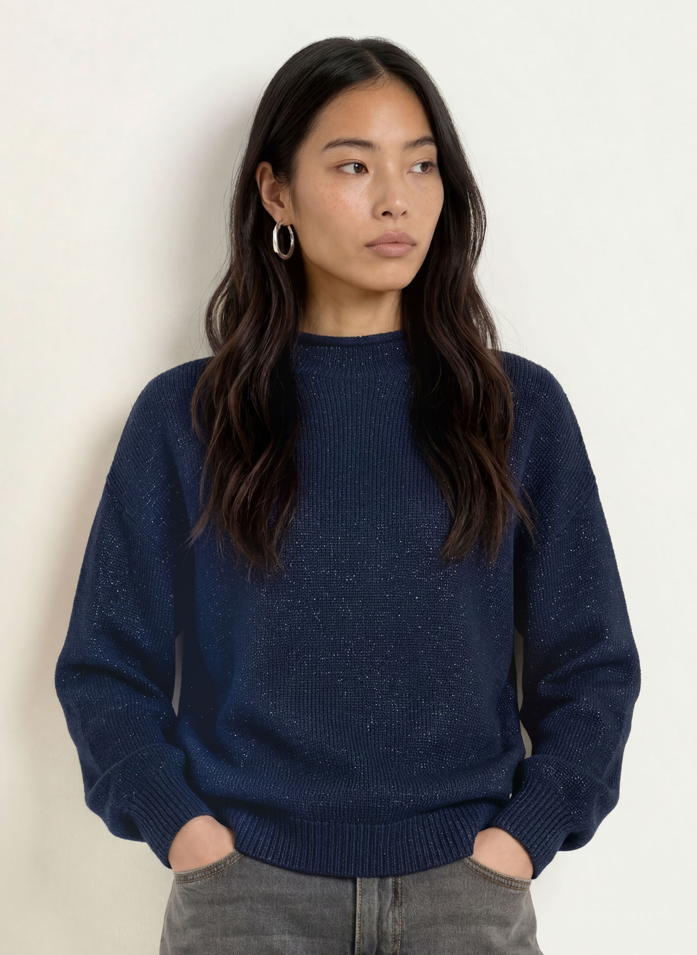 MOS MOSH MMBINE Sweater with Glitter Yarn: DARK BLUE