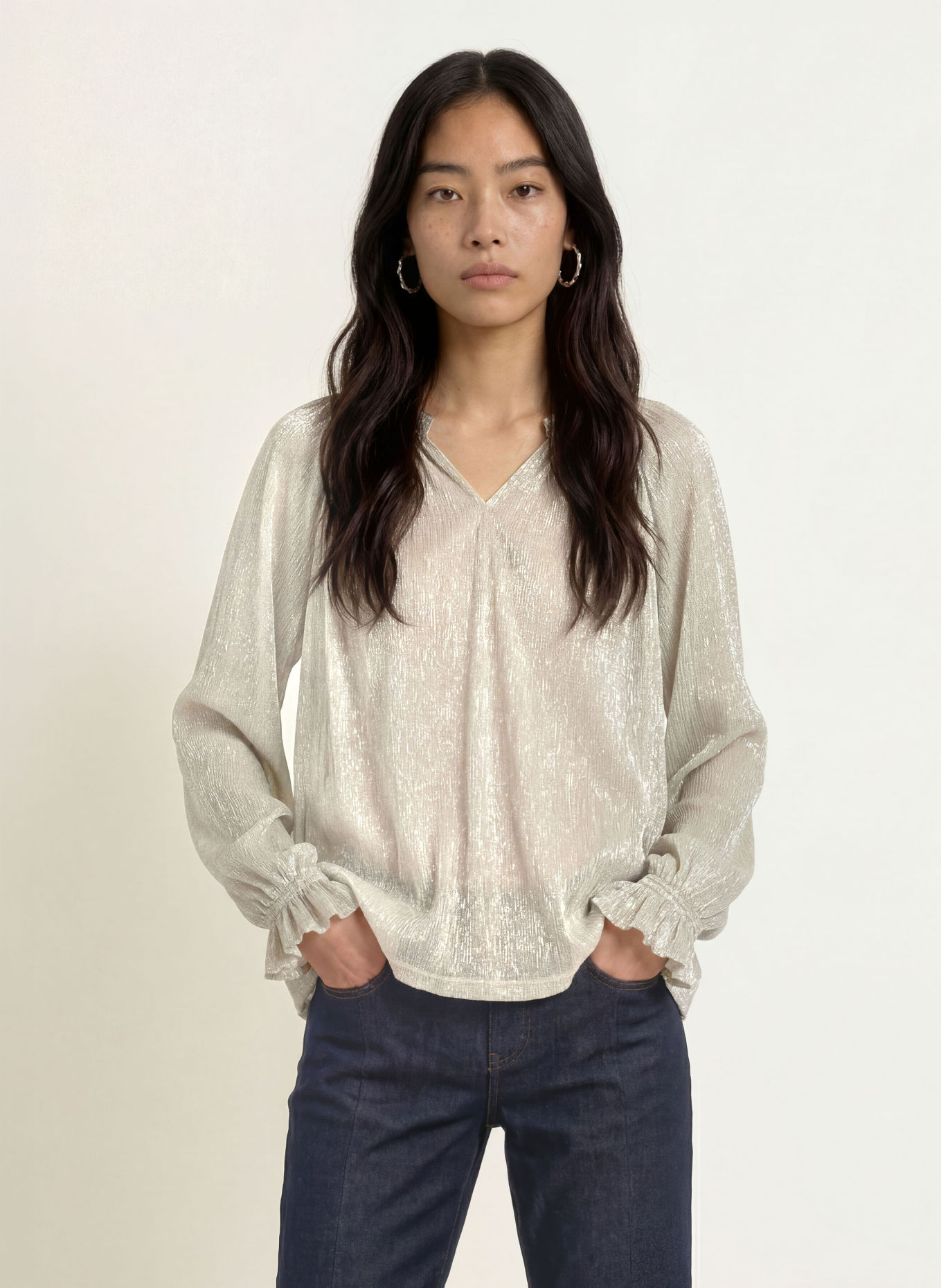 MOS MOSH MMXIMENA GLAM Shirt blouse with Glitter Yarn: BEIGE