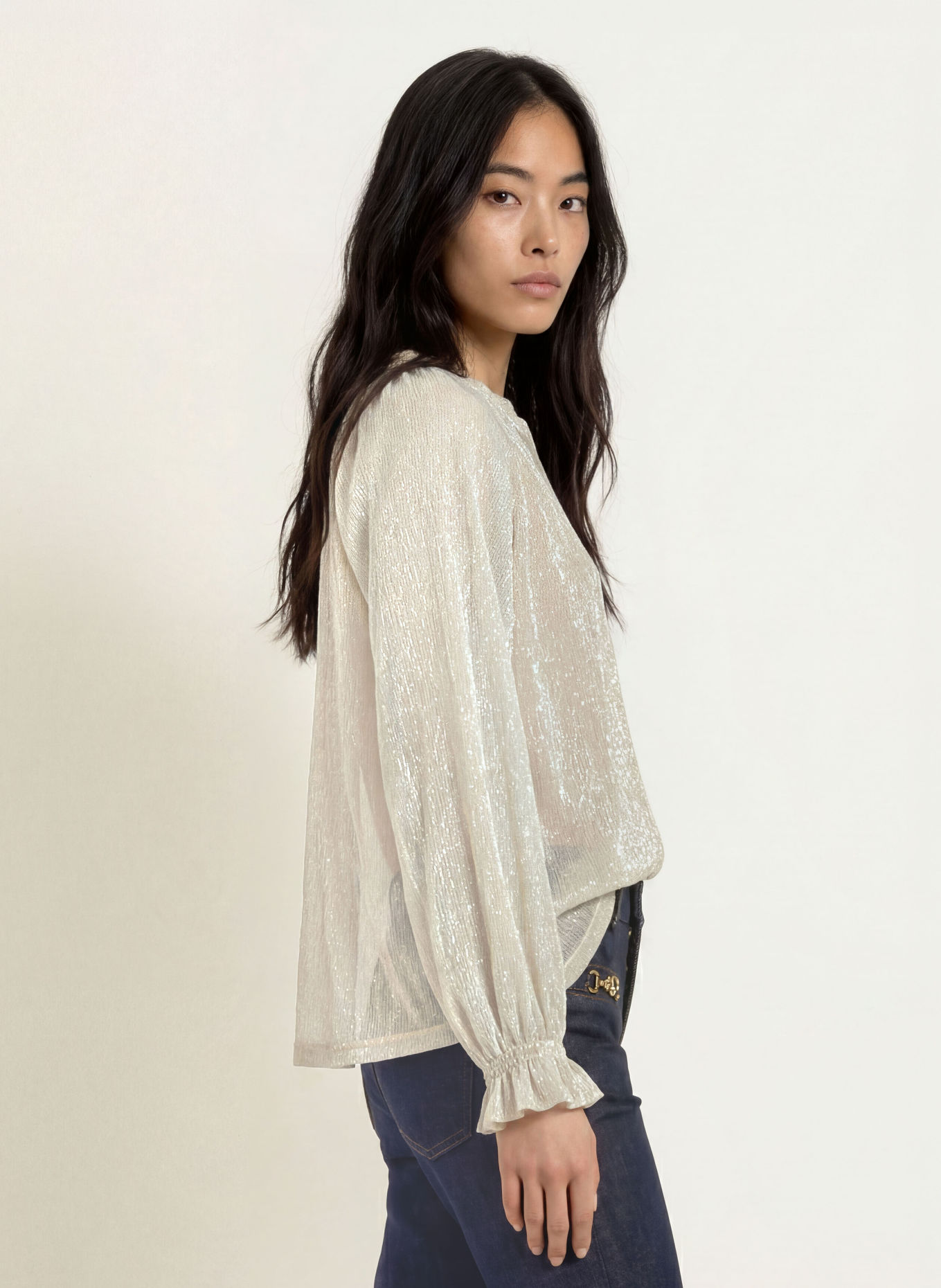 MOS MOSH MMXIMENA GLAM Shirt blouse with Glitter Yarn: BEIGE