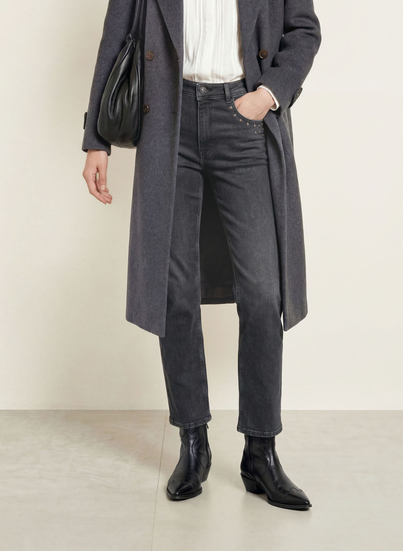 MOS MOSH Straight Jeans MMRACHEL mit Nieten: 850 GREY