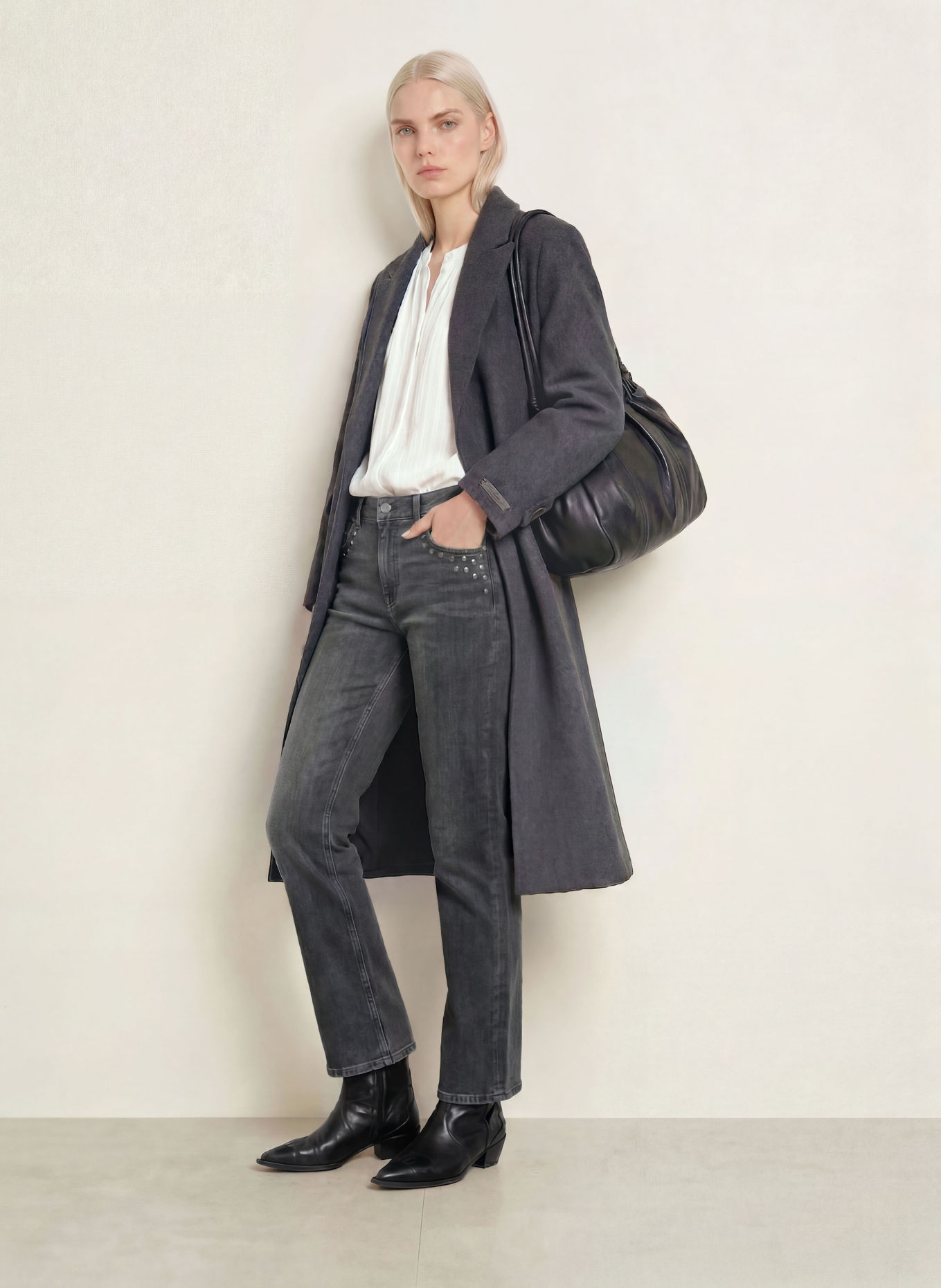 MOS MOSH Straight Jeans MMRACHEL mit Nieten: 850 GREY