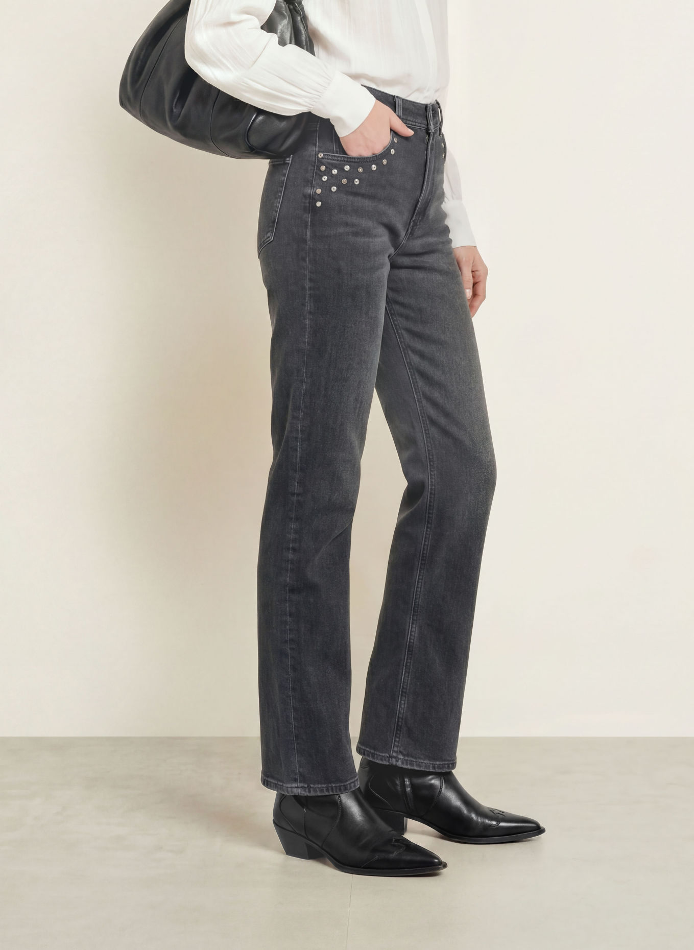 MOS MOSH Straight Jeans MMRACHEL mit Nieten: 850 GREY