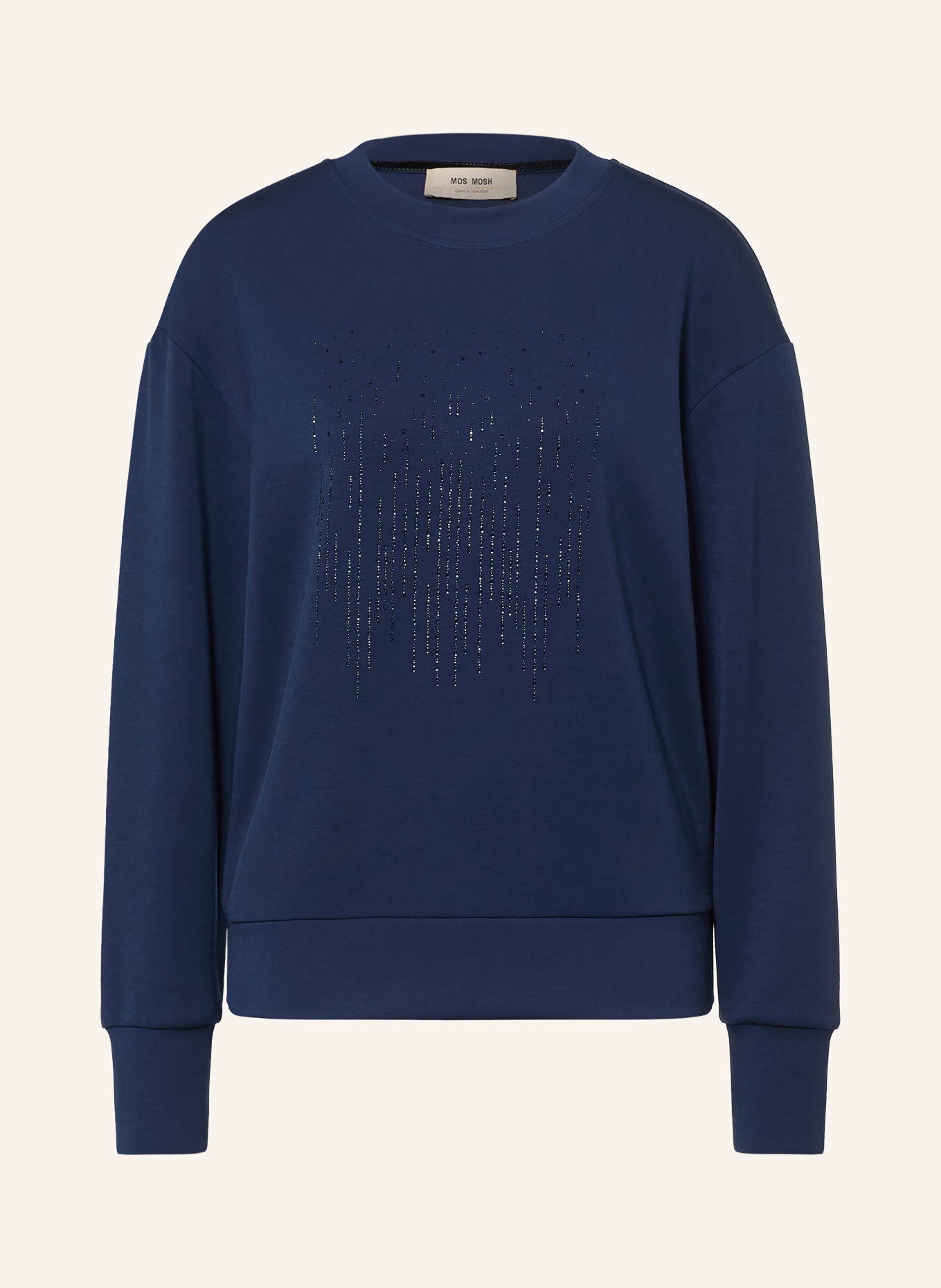 MOS MOSH MMNEVE RHINO-shirt met sierstenen: DONKERBLAUW