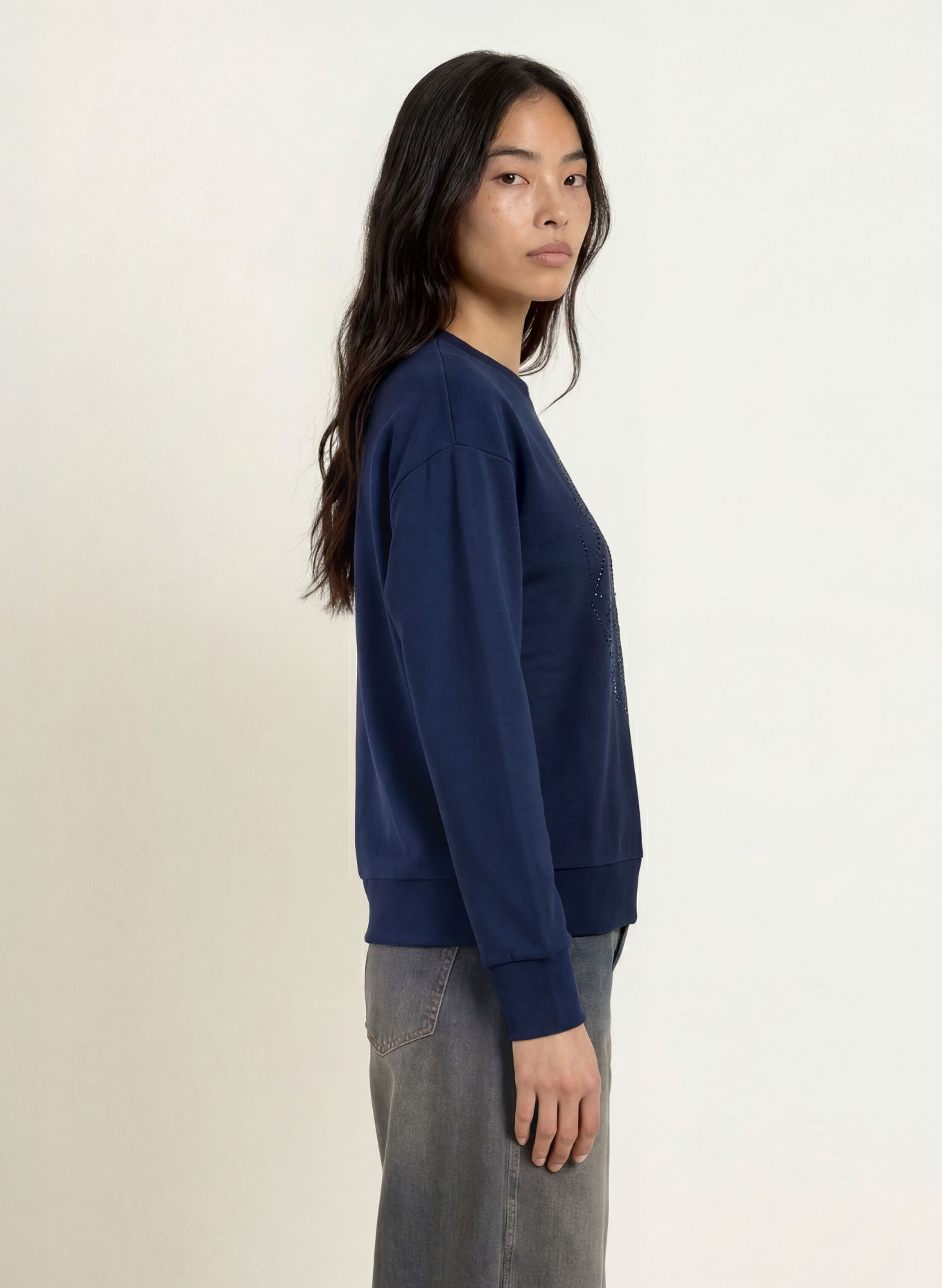 MOS MOSH MMNEVE RHINO-shirt met sierstenen: DONKERBLAUW