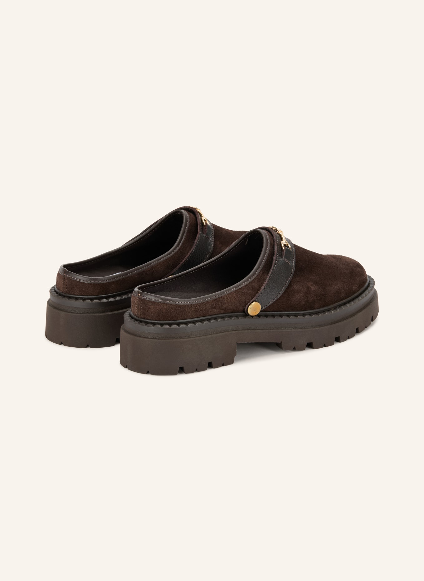 STEVE MADDEN KARINA Platform Mules: DARK BROWN / GOLD