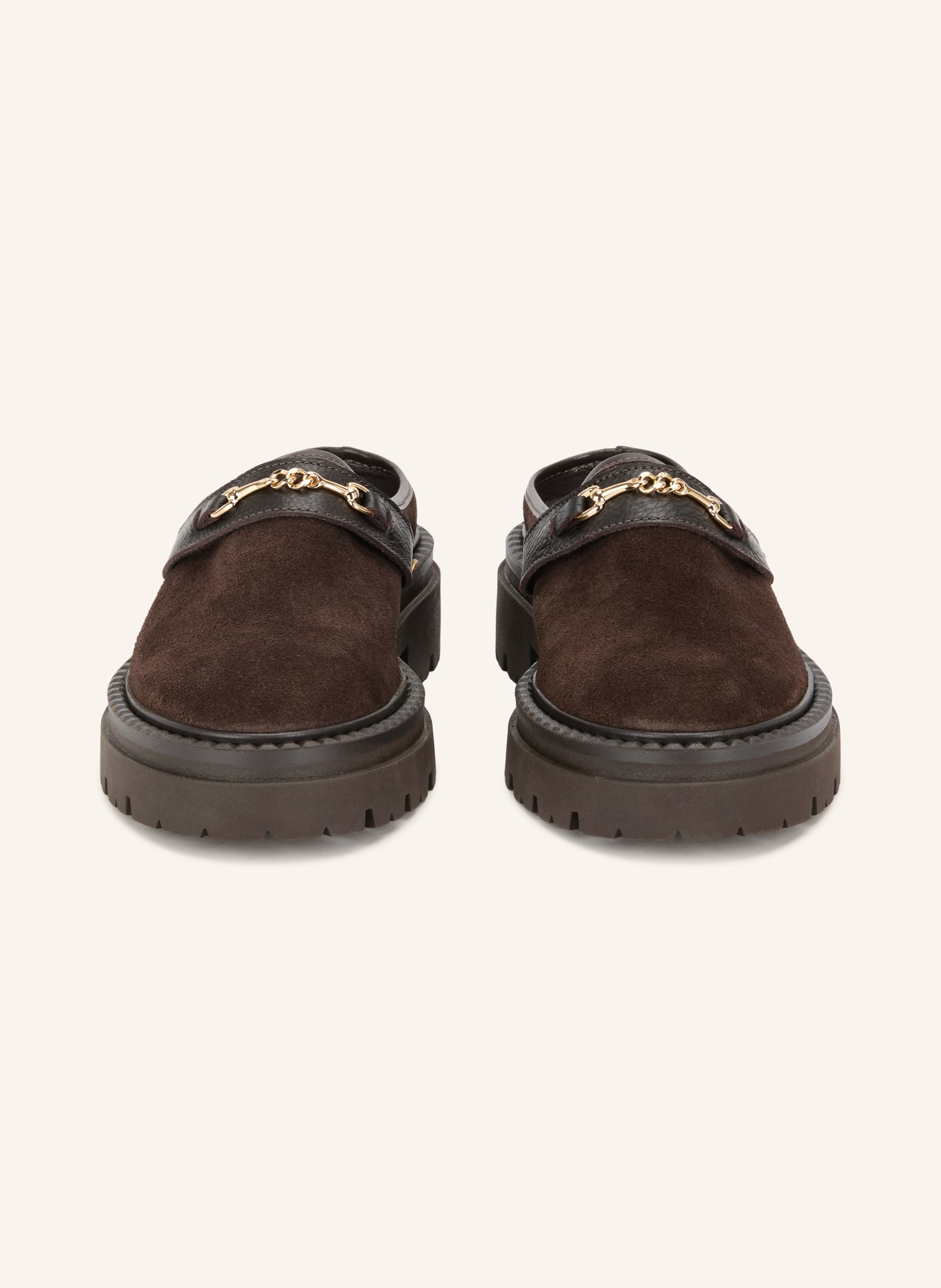STEVE MADDEN KARINA Platform Mules: DARK BROWN / GOLD
